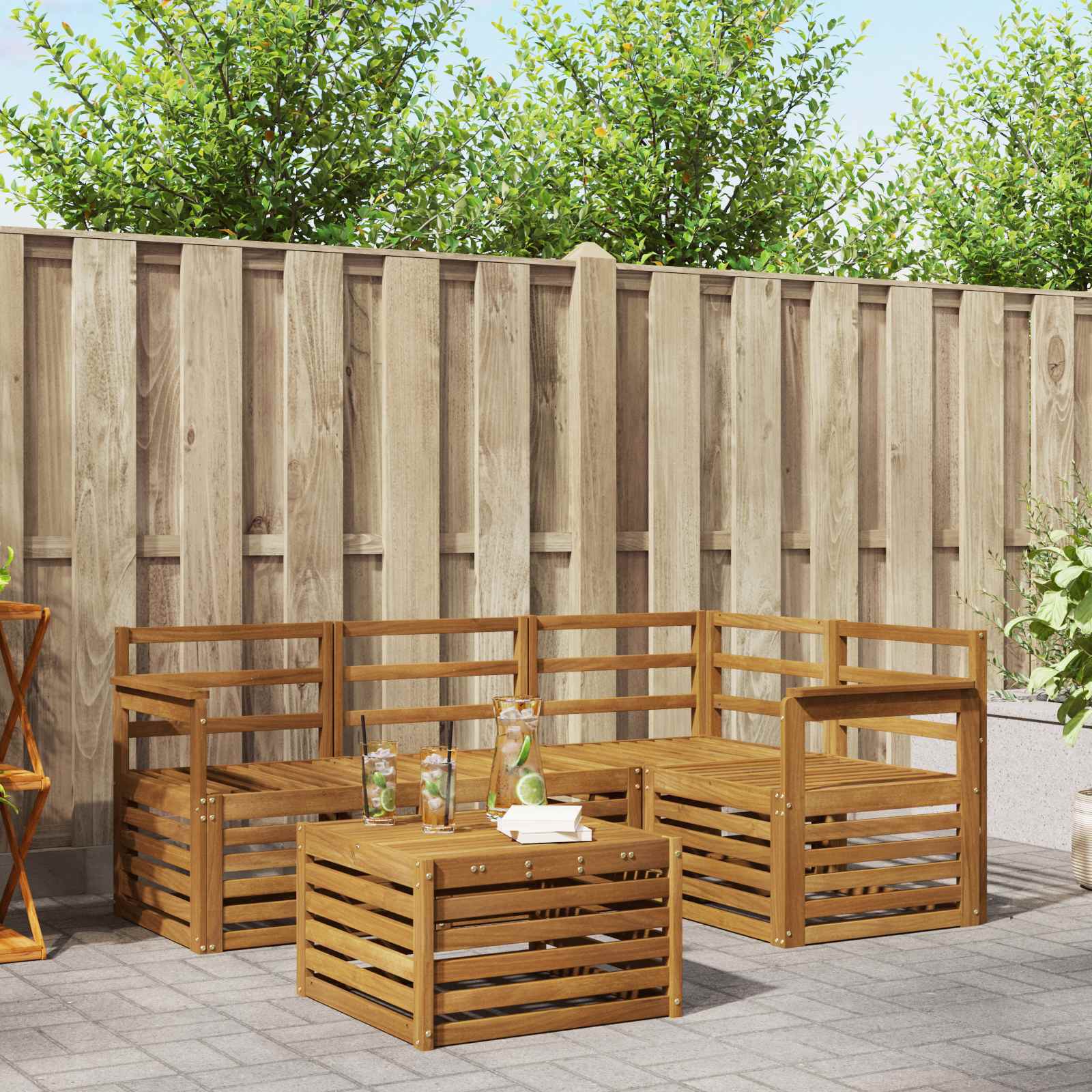Outdoor-Sofagarnitur 5 stk. Natur Polyester