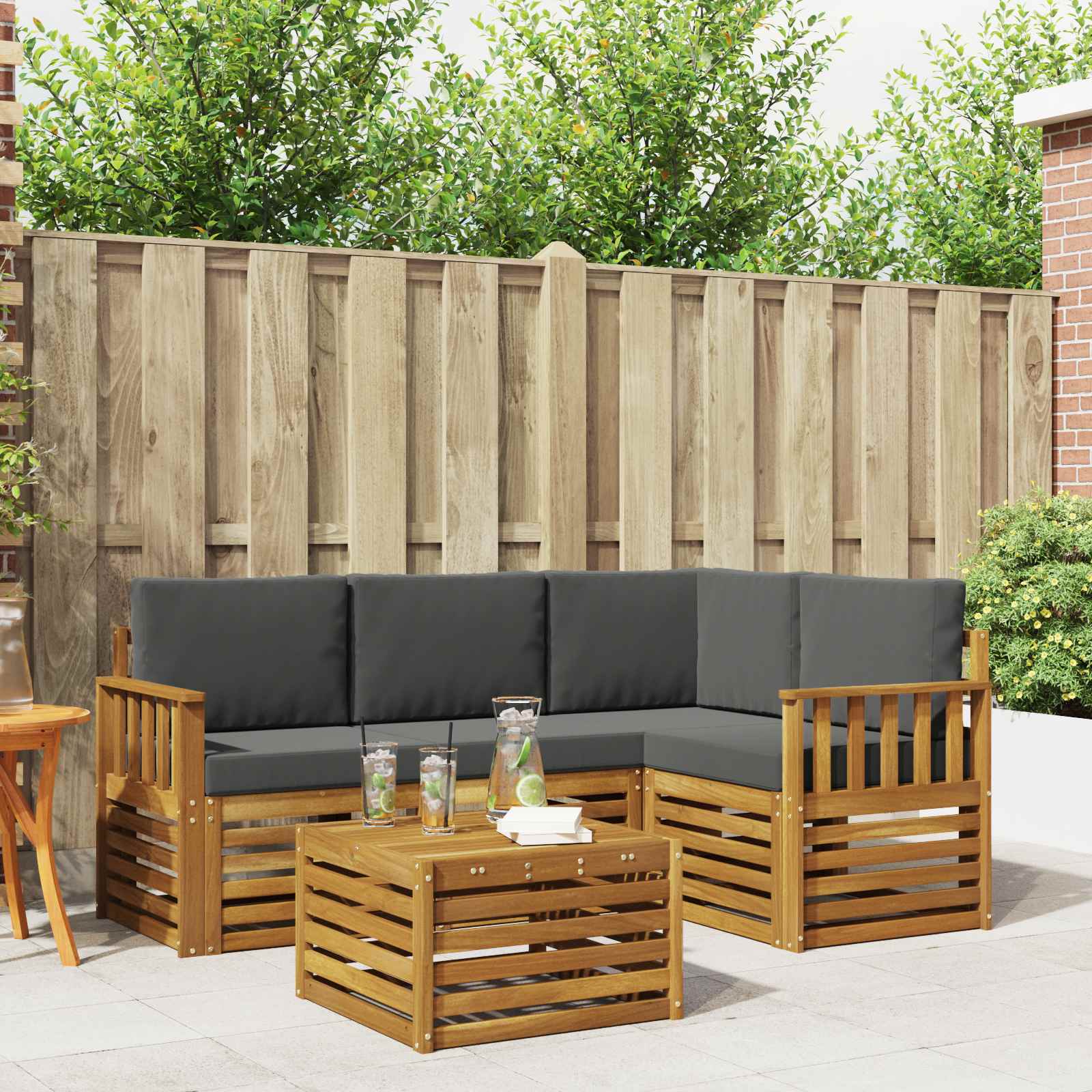 Outdoor-Sofagarnitur 5 stk. Natur und Anthrazit Polyester