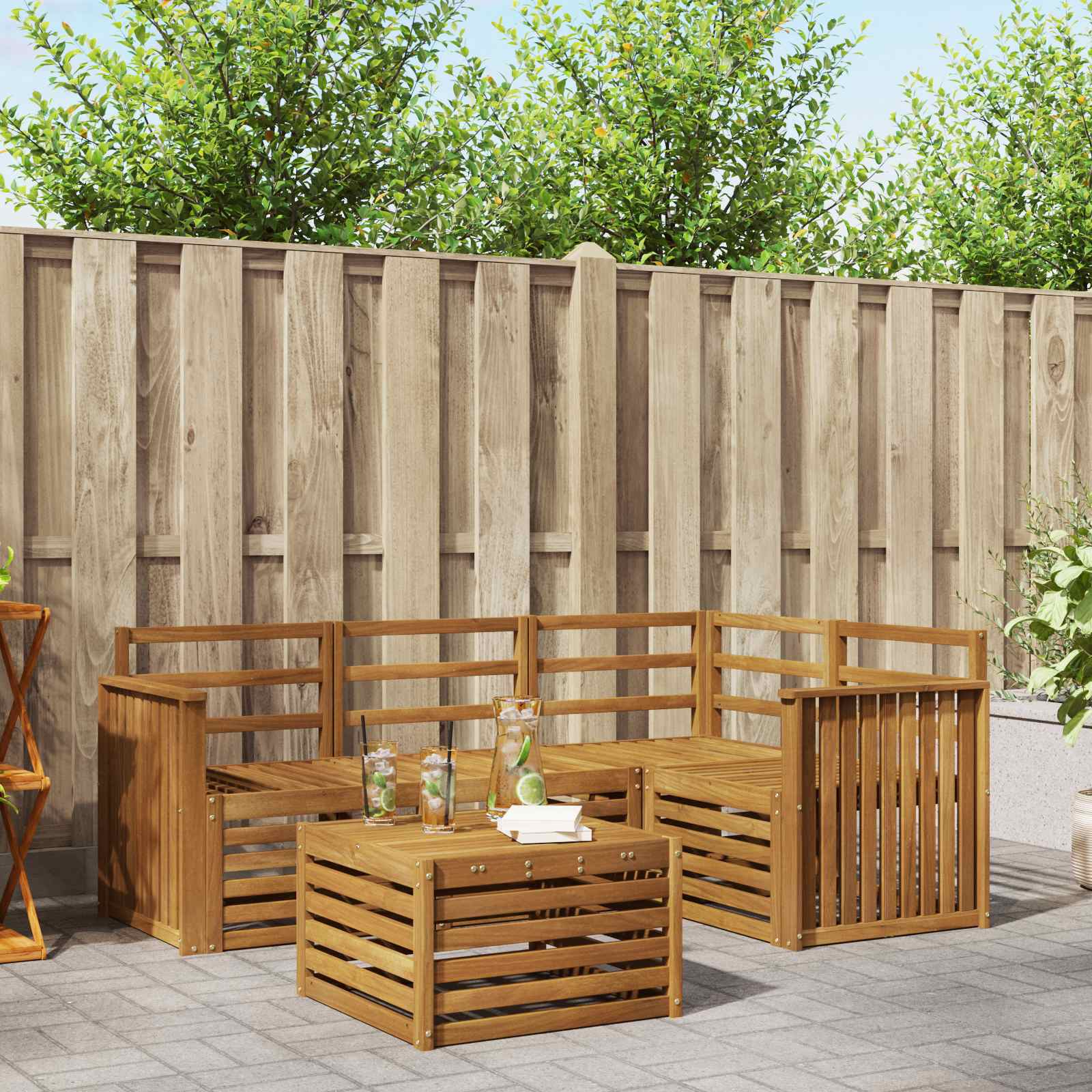 Outdoor-Sofagarnitur 5 stk. Natur Polyester