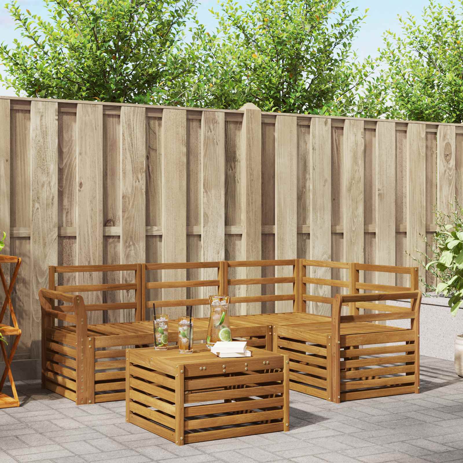 Outdoor-Sofagarnitur 5 stk. Natur Polyester
