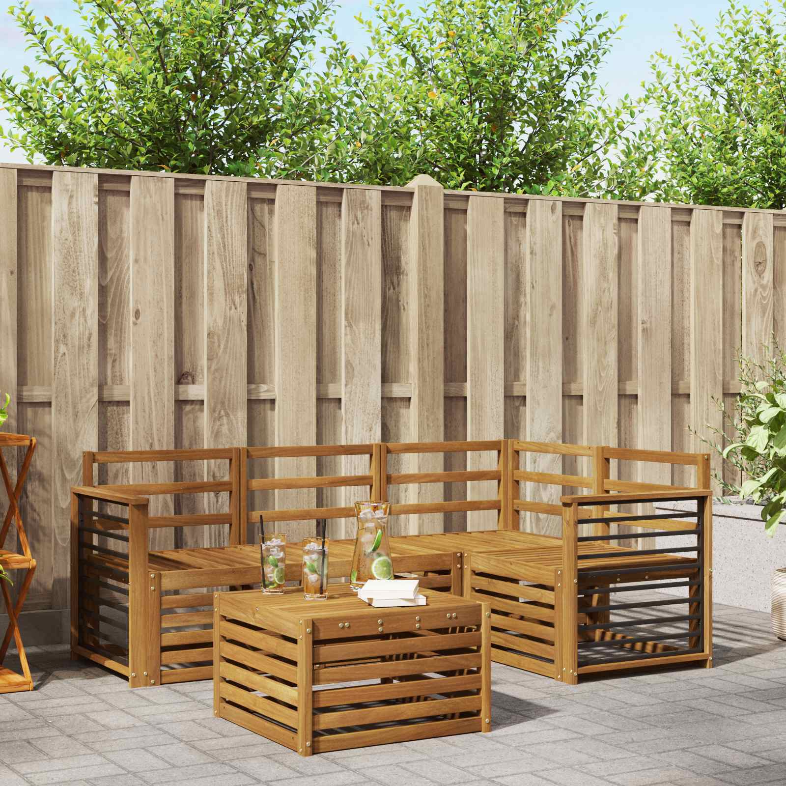 Outdoor-Sofagarnitur 5 stk. Natur Polyester