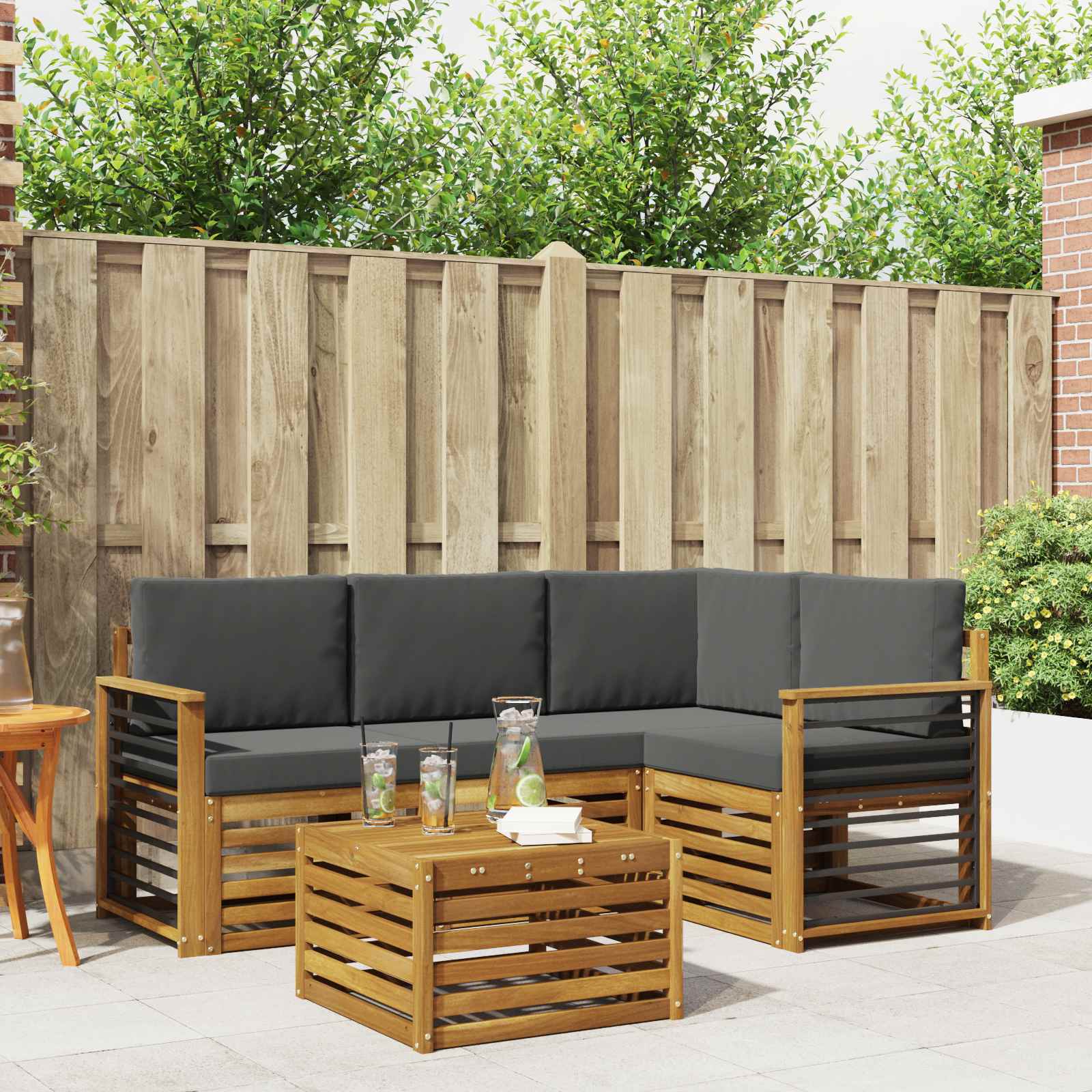 Outdoor-Sofagarnitur 5 stk. Natur und Anthrazit Polyester