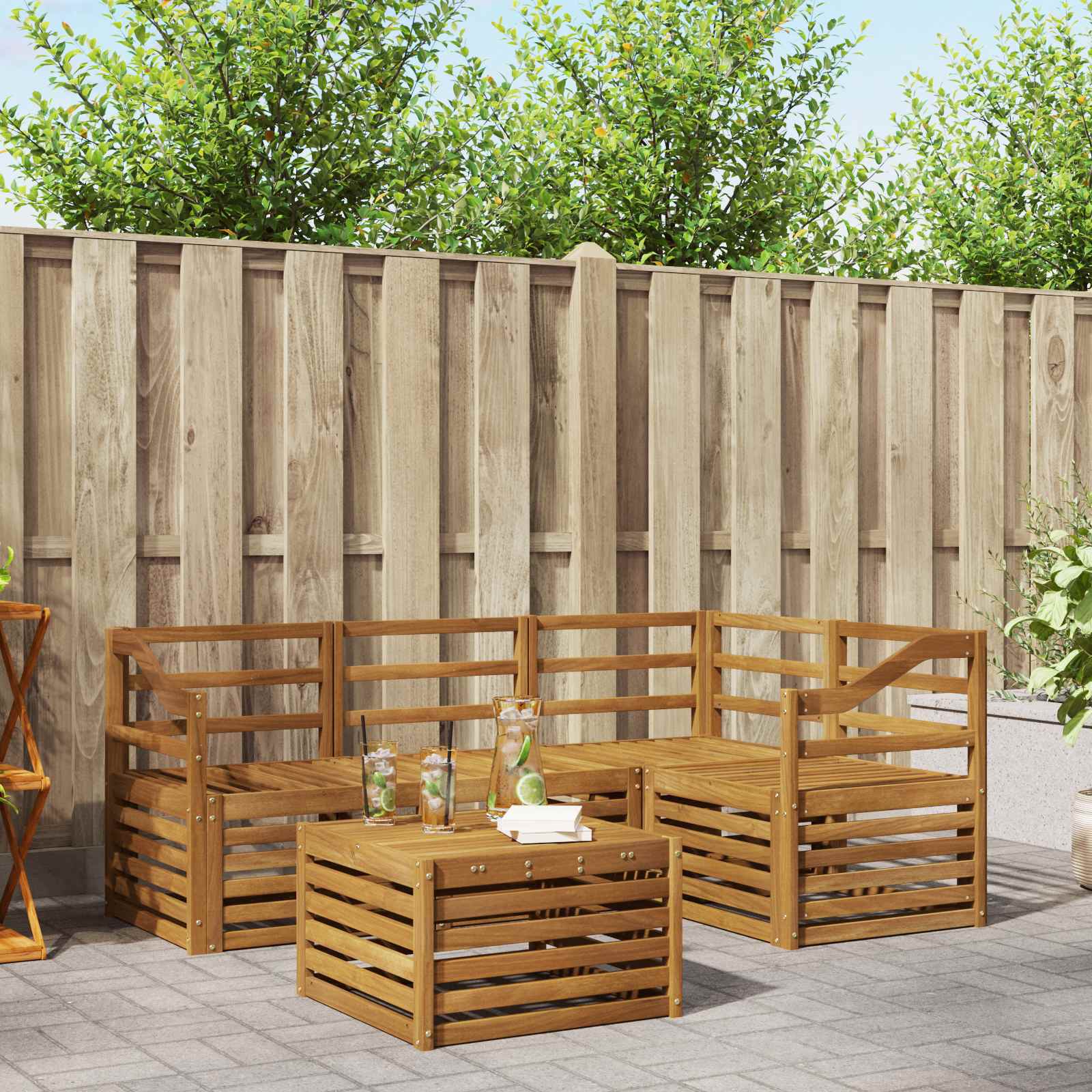 Outdoor-Sofagarnitur 5 stk. Natur Polyester