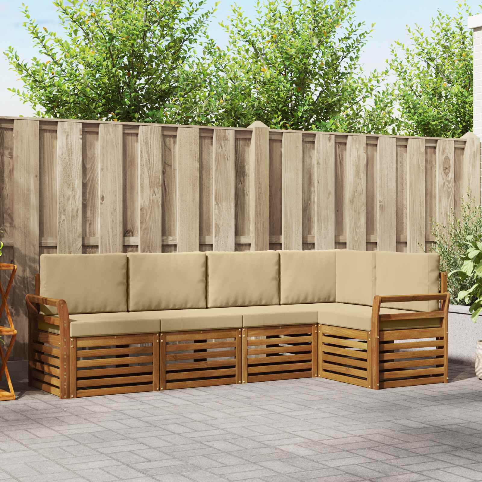 Outdoor-Sofagarnitur 5 stk. Natur und Beige Polyester