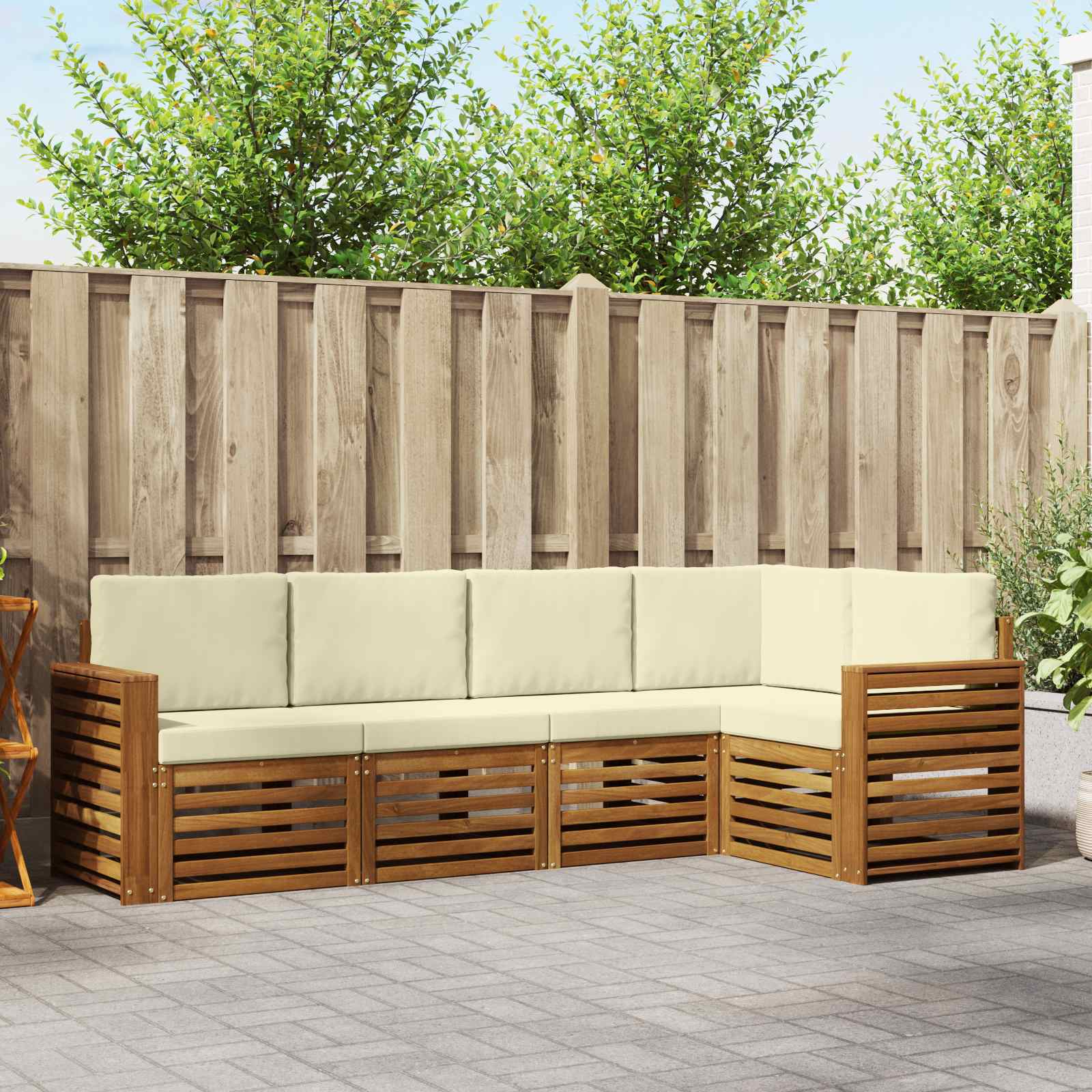 Outdoor-Sofagarnitur 5 stk. Natur und Creme Polyester