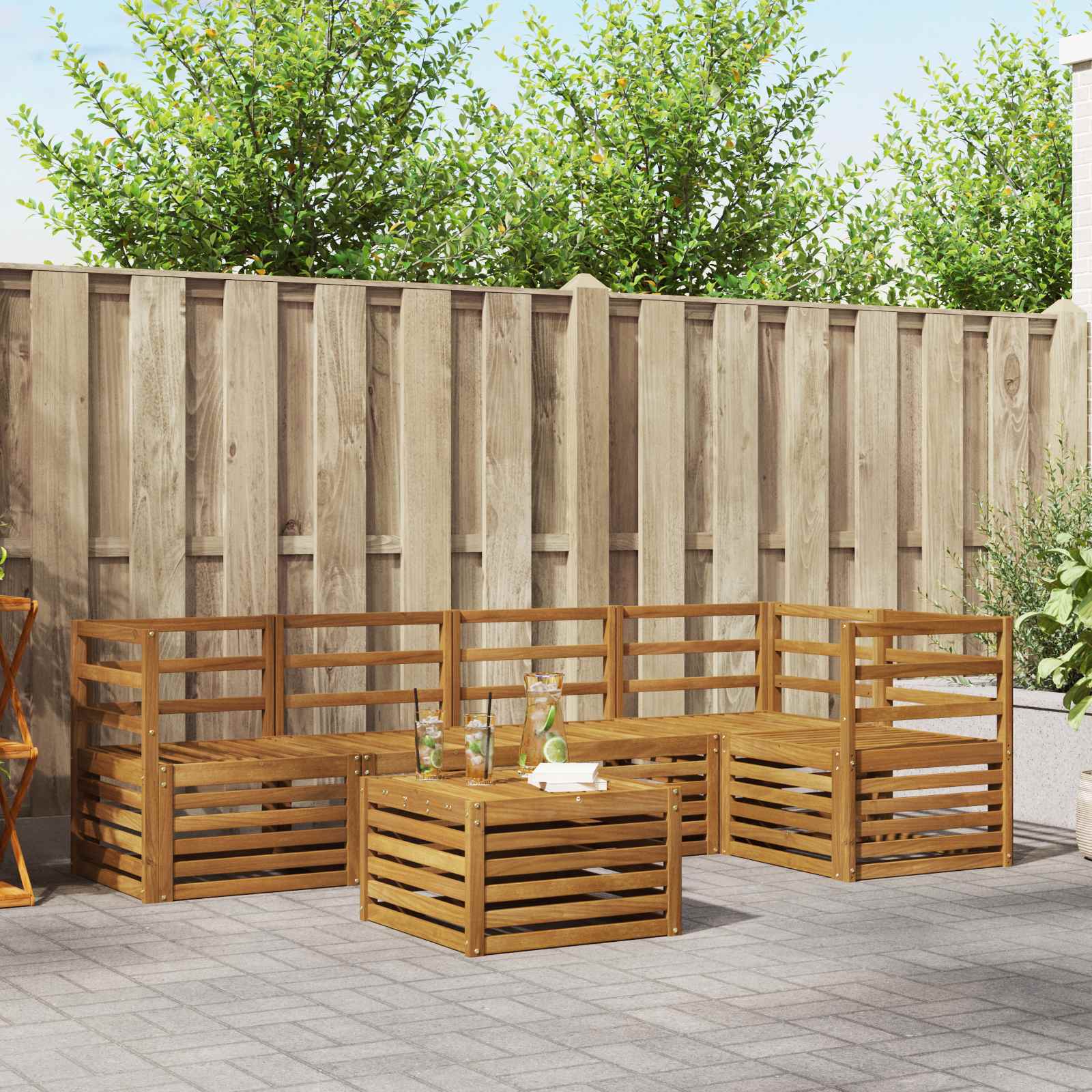 Outdoor-Sofagarnitur 6 stk. Natur Polyester