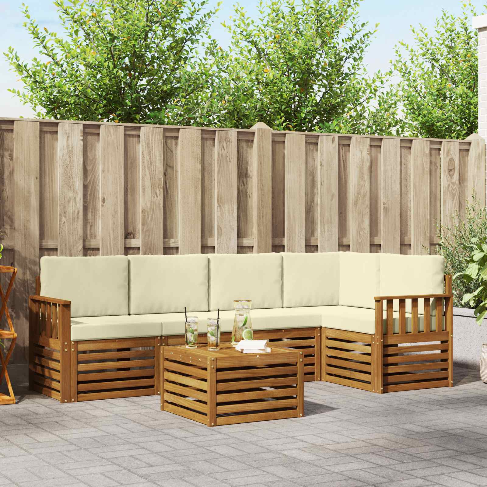 Outdoor-Sofagarnitur 6 stk. Natur und Creme Polyester