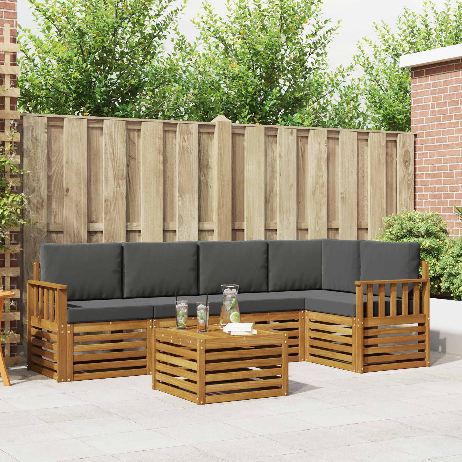 Outdoor-Sofagarnitur 6 stk. Natur und Anthrazit Polyester