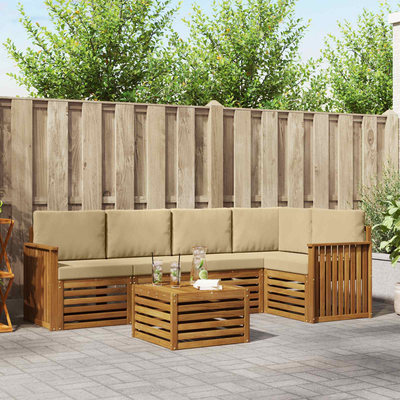 Outdoor-Sofagarnitur 6 stk. Natur und Beige Polyester