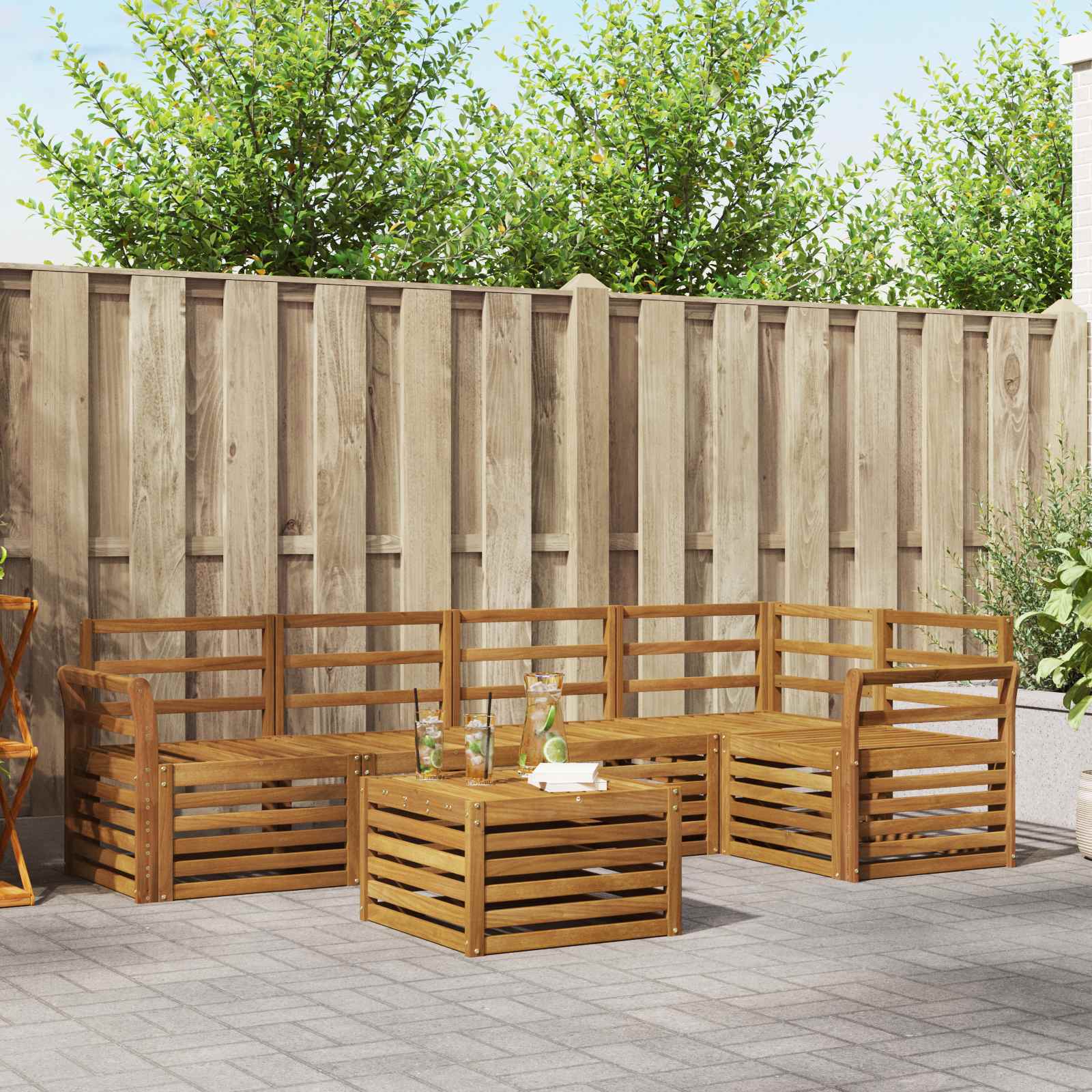 Outdoor-Sofagarnitur 6 stk. Natur Polyester