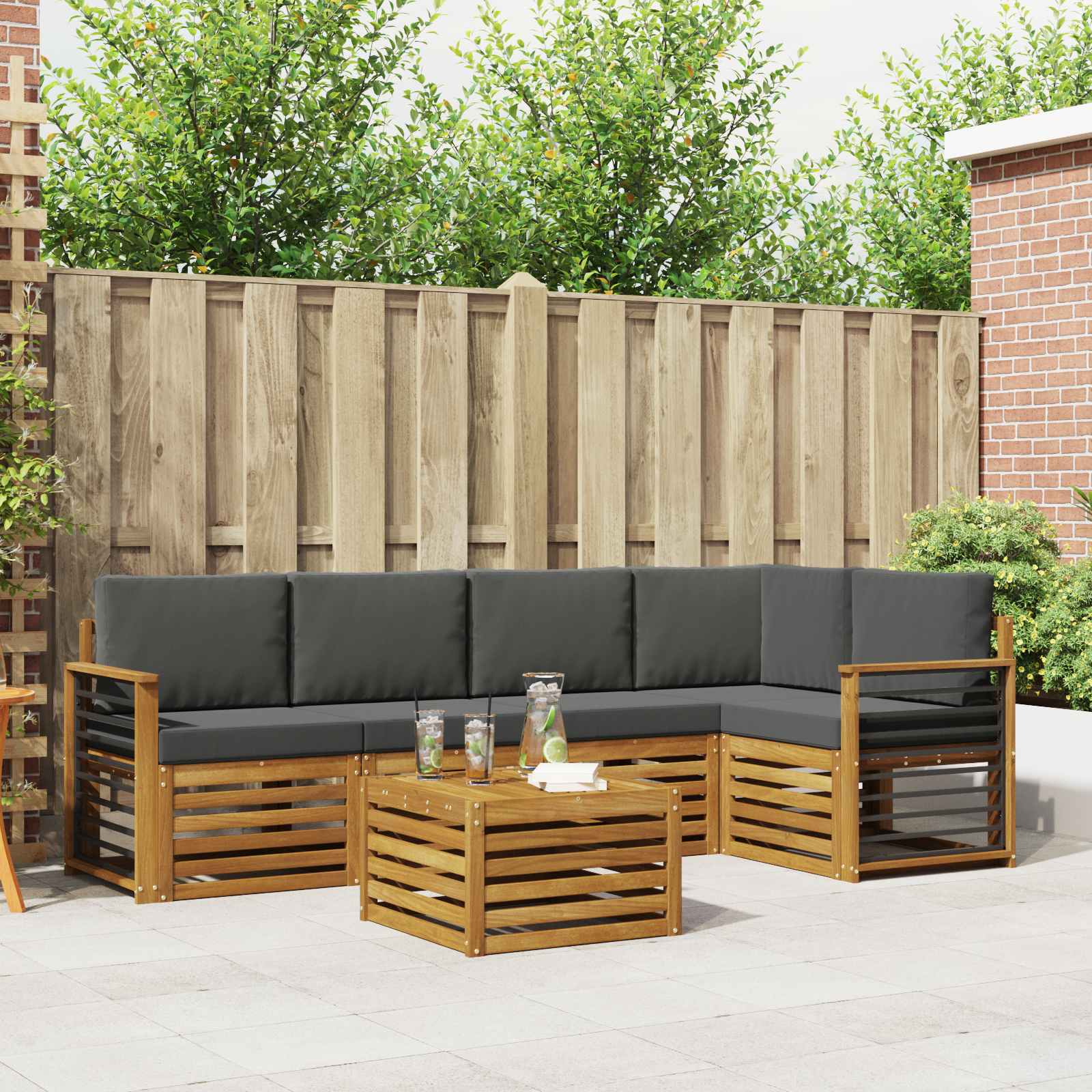 Outdoor-Sofagarnitur 6 stk. Natur und Anthrazit Polyester