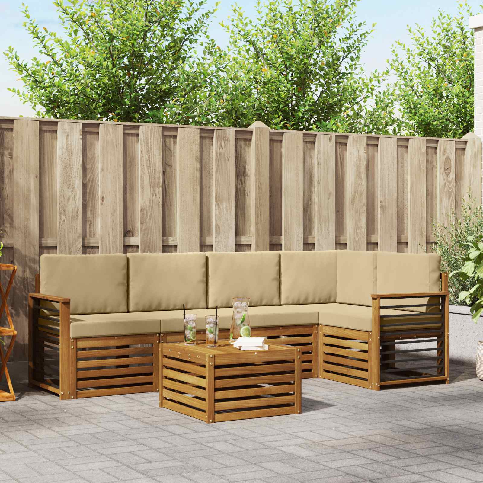 Outdoor-Sofagarnitur 6 stk. Natur und Beige Polyester