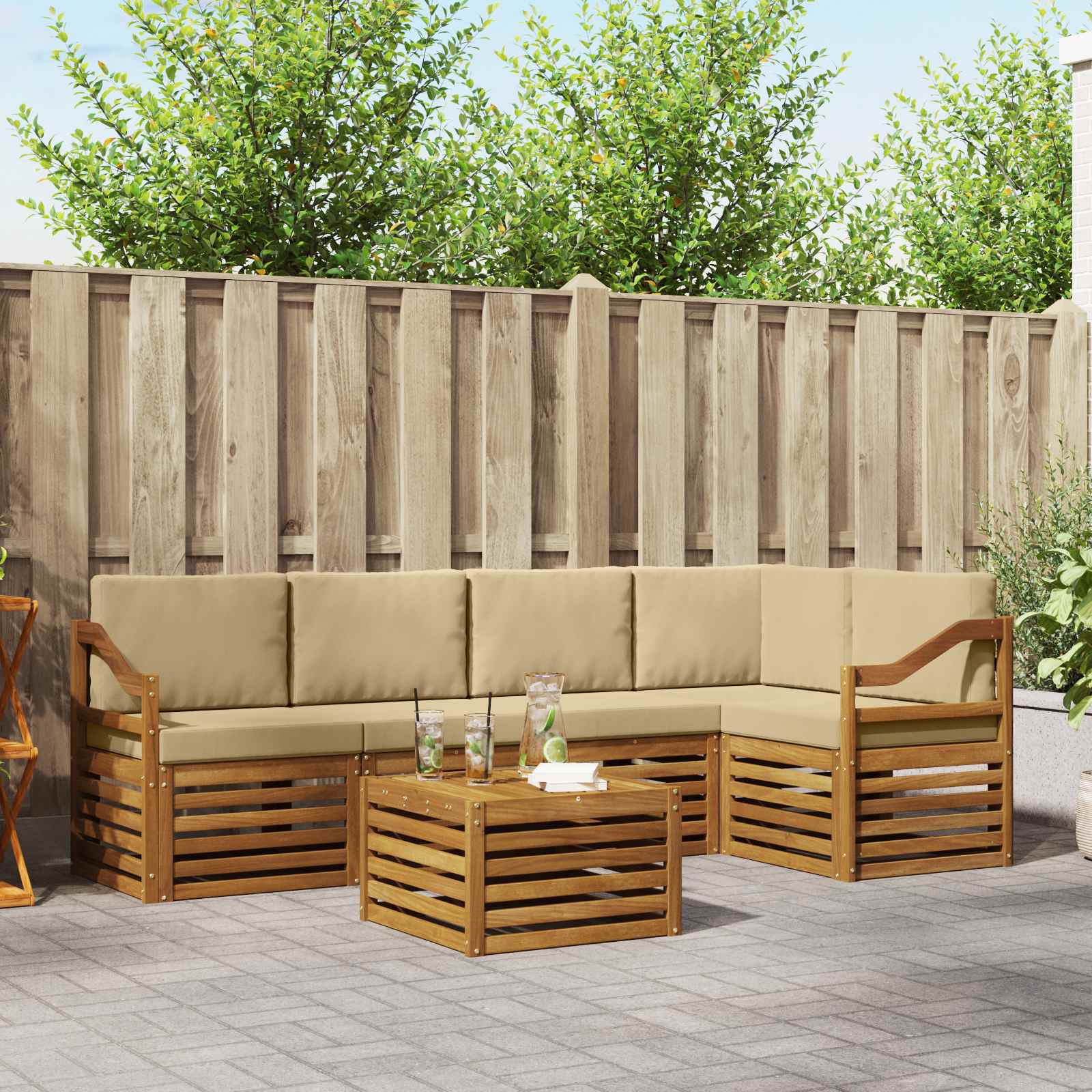 Outdoor-Sofagarnitur 6 stk. Natur und Beige Polyester
