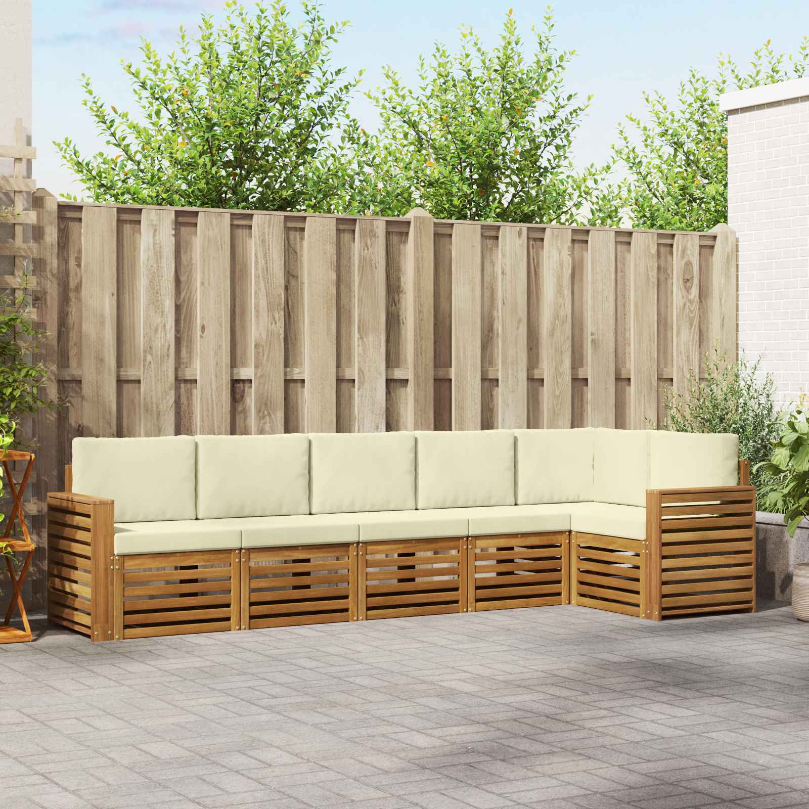 Outdoor-Sofagarnitur 6 stk. Natur und Creme Polyester
