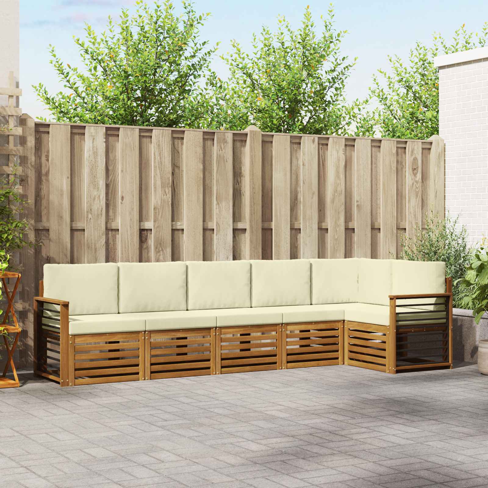 Outdoor-Sofagarnitur 6 stk. Natur und Creme Polyester