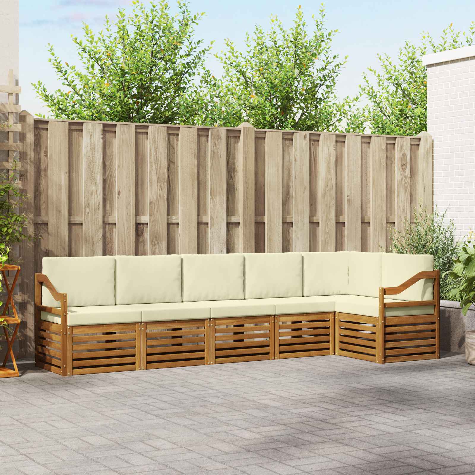 Outdoor-Sofagarnitur 6 stk. Natur und Creme Polyester