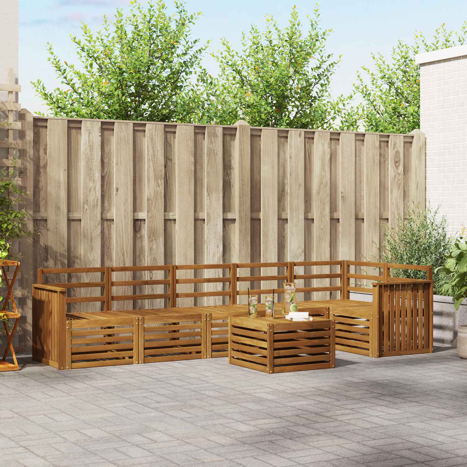 Outdoor-Sofagarnitur 7 stk. Natur Polyester