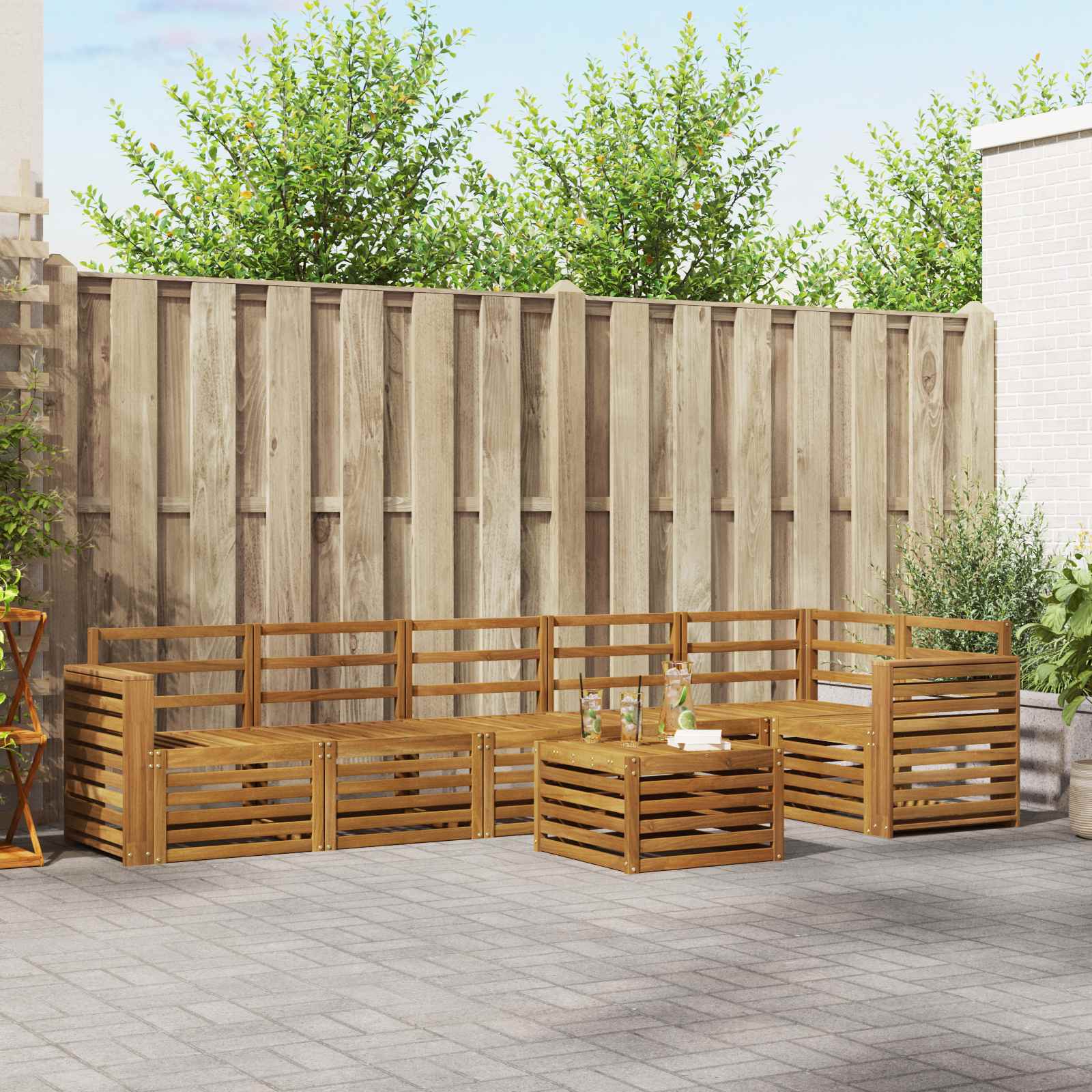 Outdoor-Sofagarnitur 7 stk. Natur Polyester