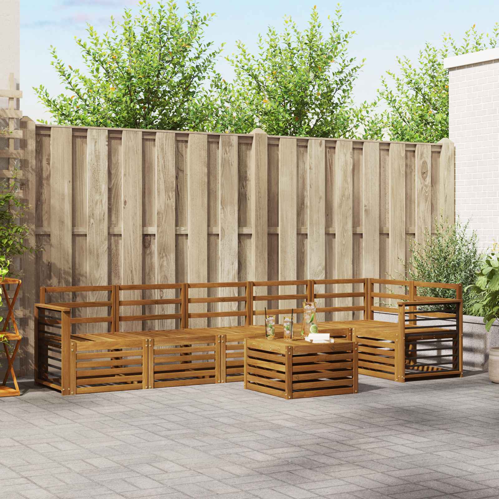 Outdoor-Sofagarnitur 7 stk. Natur Polyester