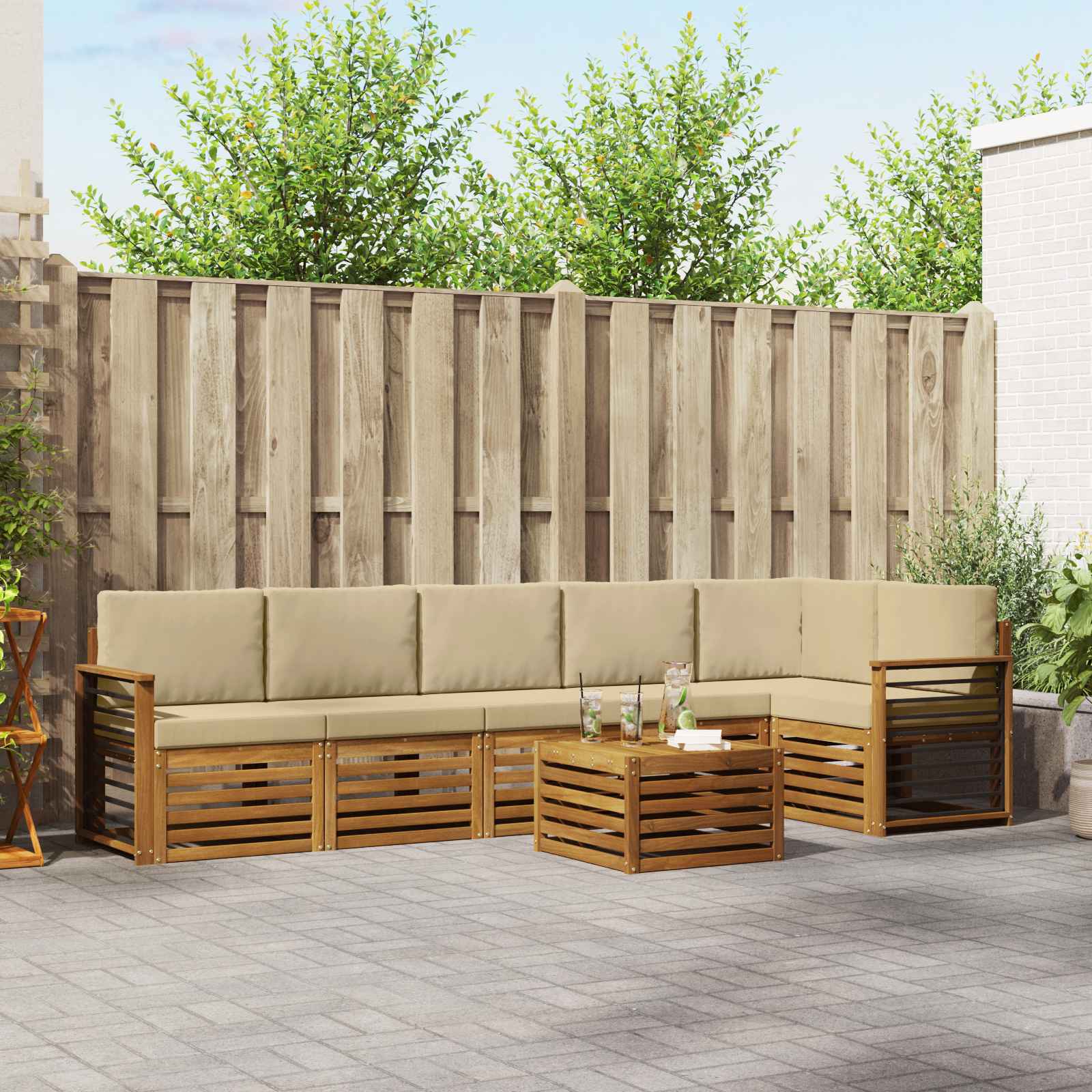 Outdoor-Sofagarnitur 7 stk. Natur und Beige Polyester