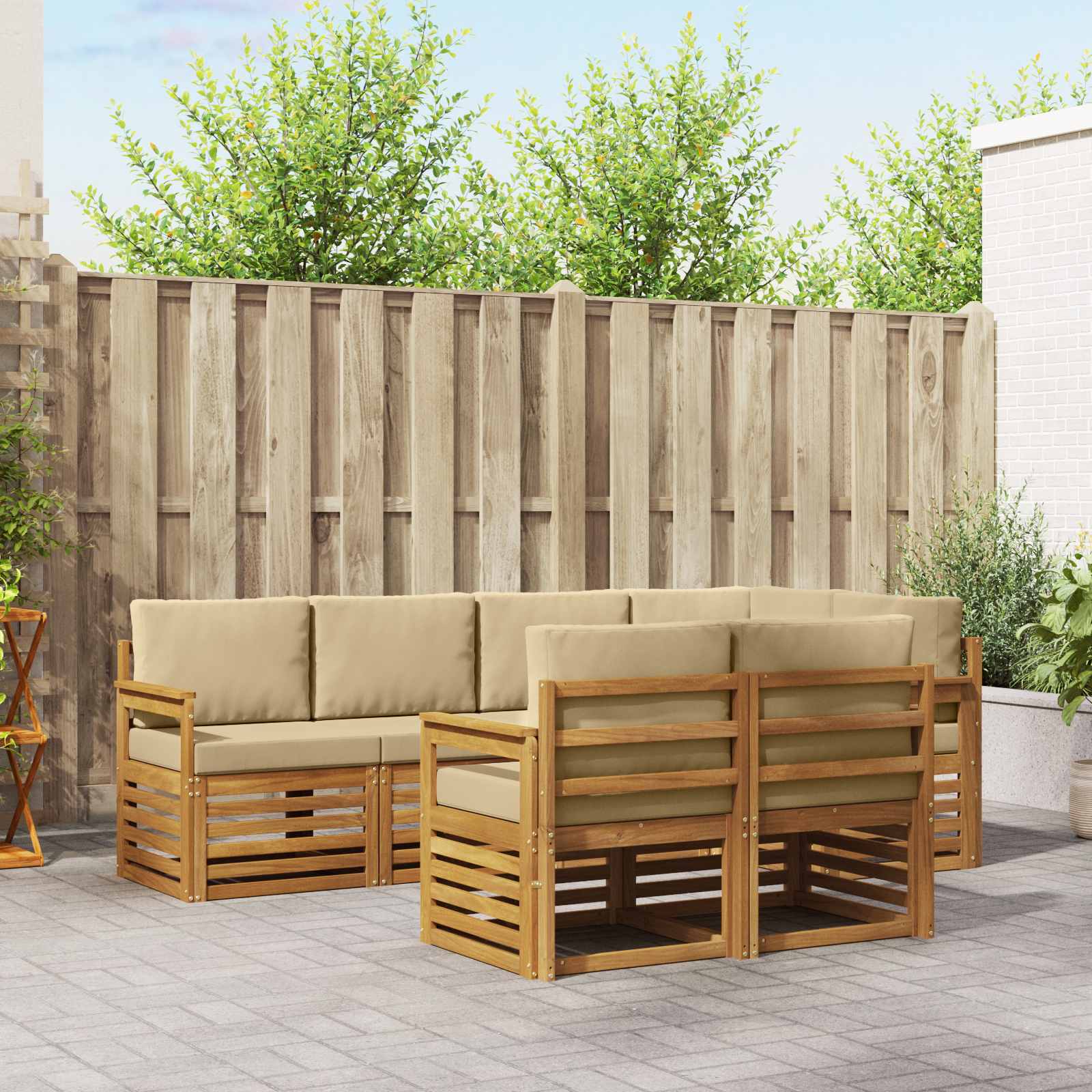 Outdoor-Sofagarnitur 7 stk. Natur und Beige Polyester