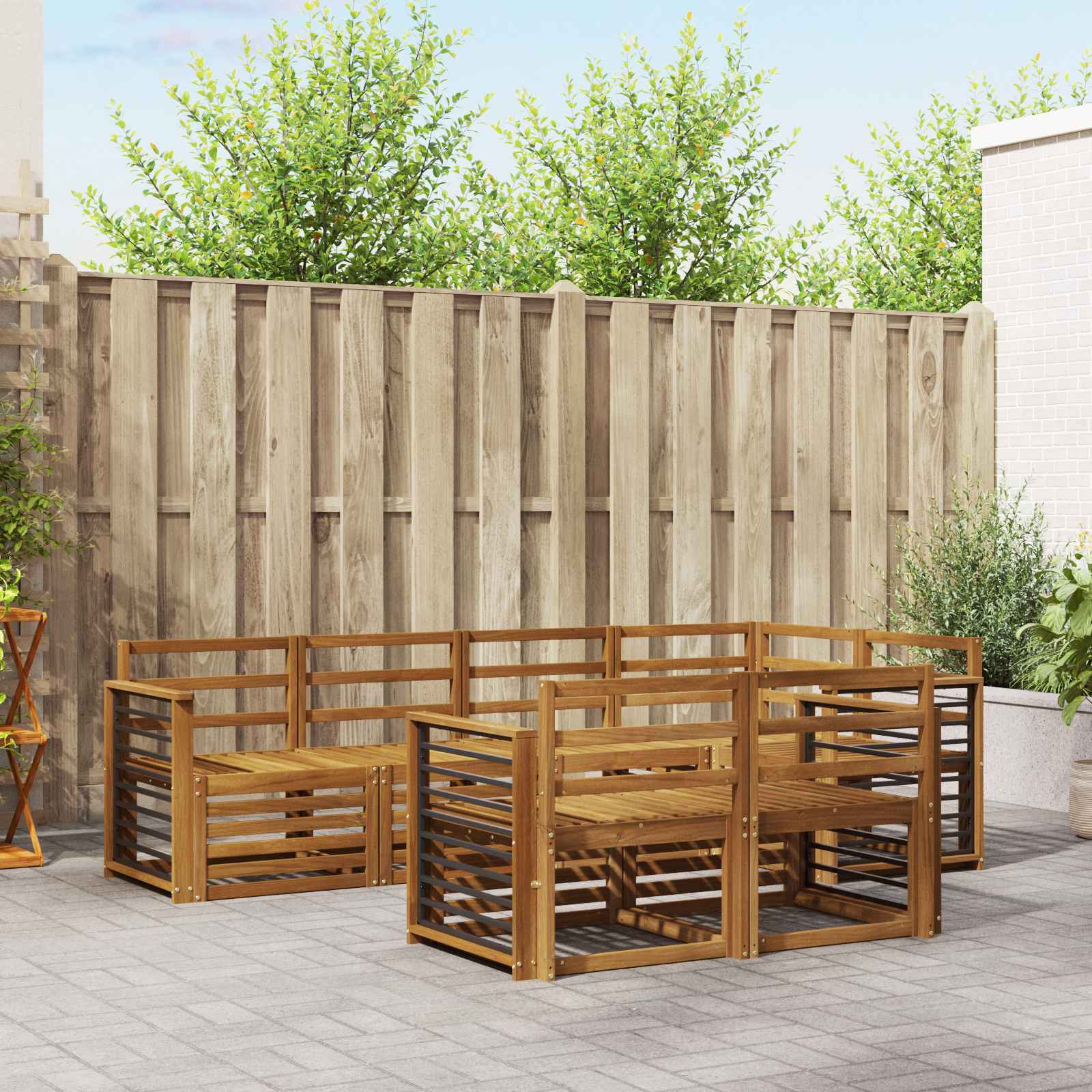 Outdoor-Sofagarnitur 7 stk. Natur Polyester
