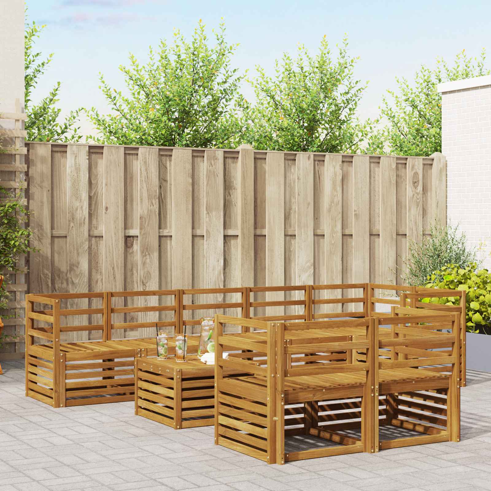 Outdoor-Sofagarnitur 9 stk. Natur Polyester