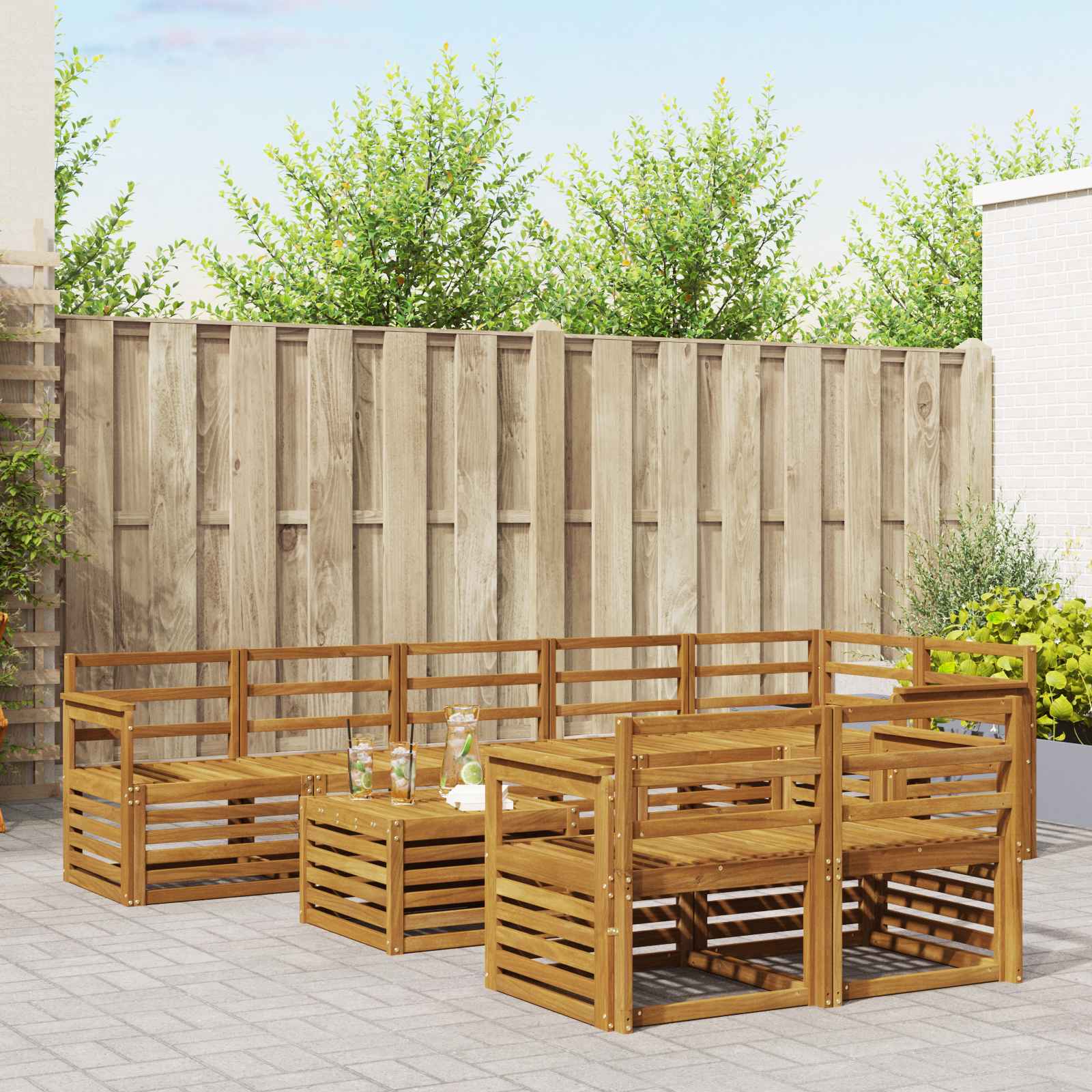 Outdoor-Sofagarnitur 9 stk. Natur Polyester