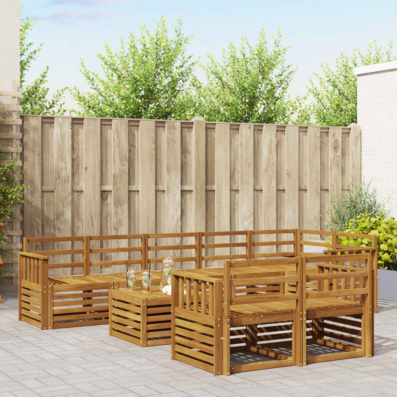 Outdoor-Sofagarnitur 9 stk. Natur Polyester
