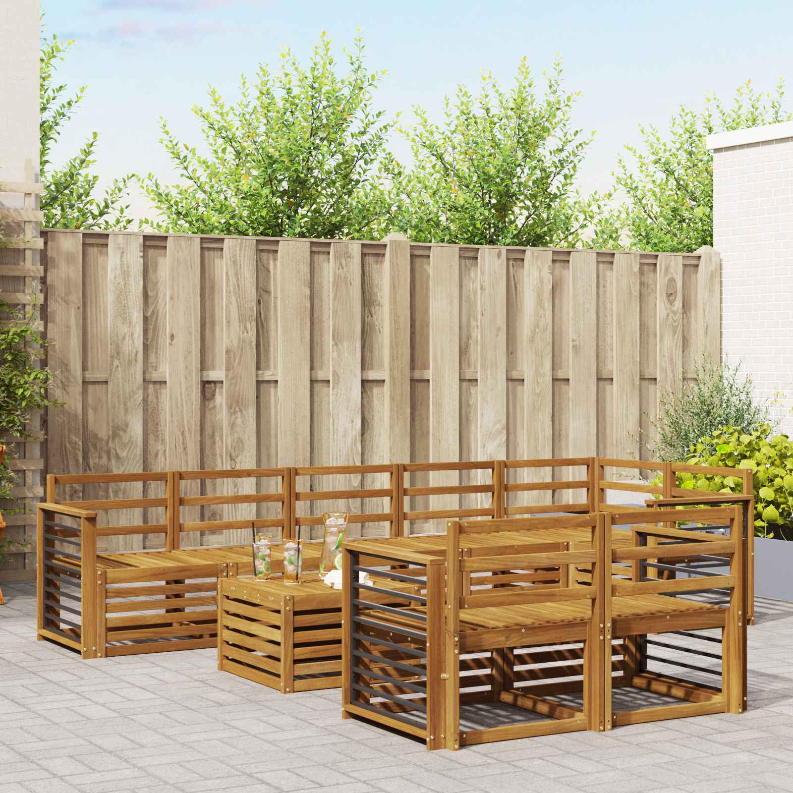 Outdoor-Sofagarnitur 9 stk. Natur Polyester