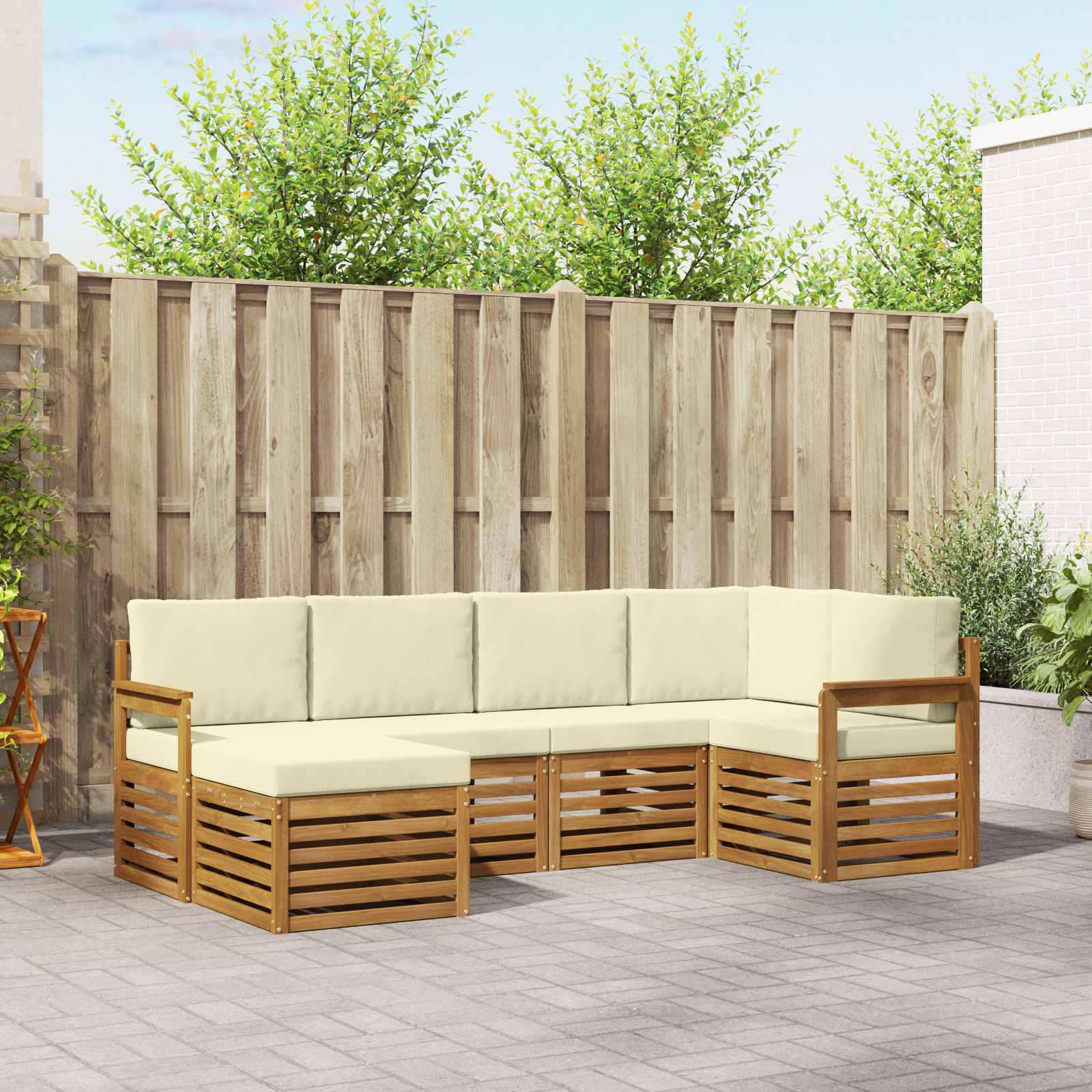Outdoor-Sofagarnitur 6 stk. Natur und Creme Polyester