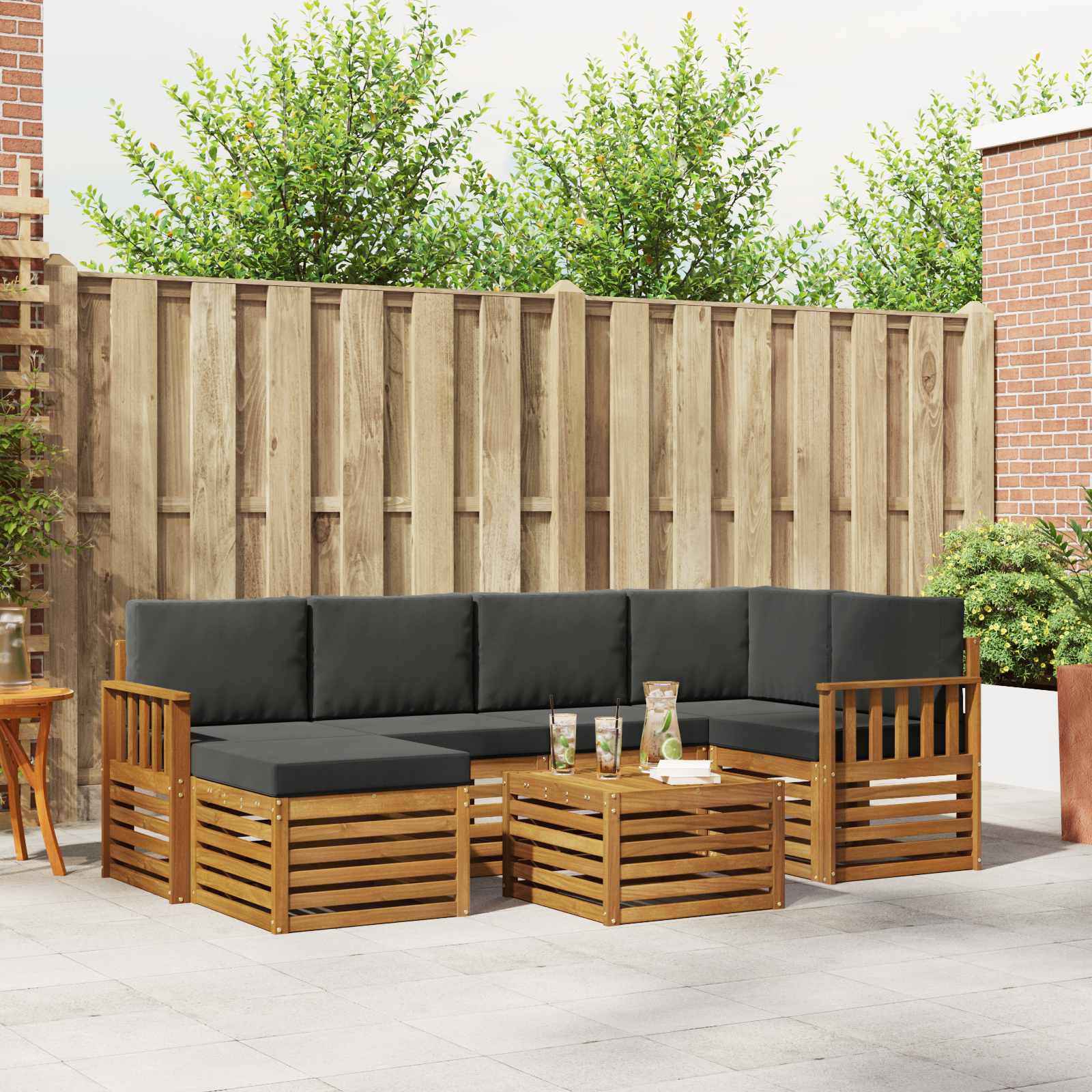 Outdoor-Sofagarnitur 7 stk. Natur und Anthrazit Polyester