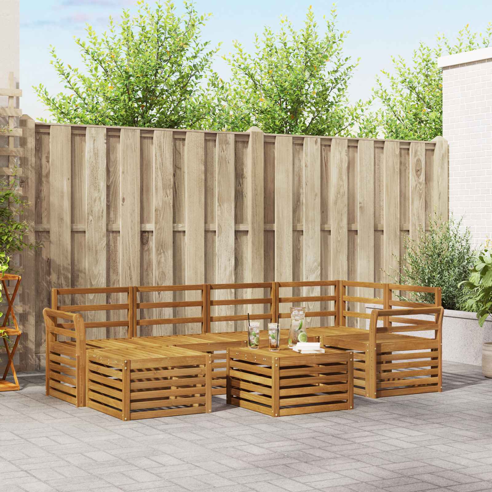 Outdoor-Sofagarnitur 7 stk. Natur Polyester