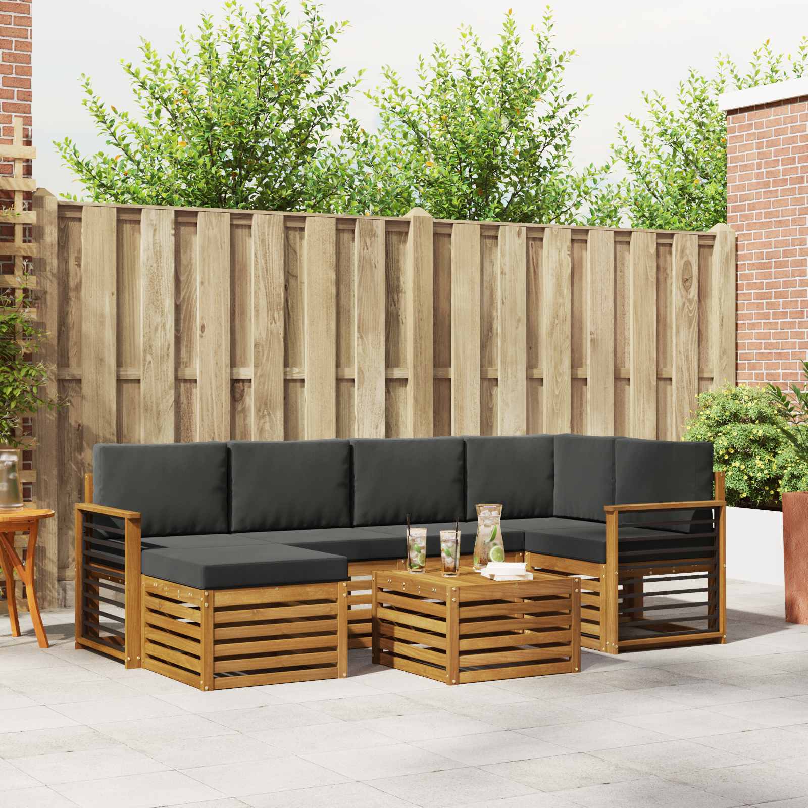 Outdoor-Sofagarnitur 7 stk. Natur und Anthrazit Polyester