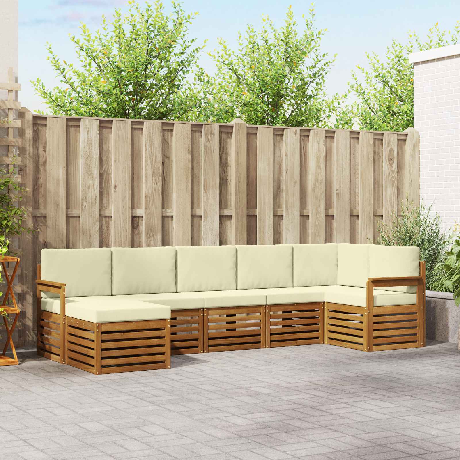Outdoor-Sofagarnitur 7 stk. Natur und Creme