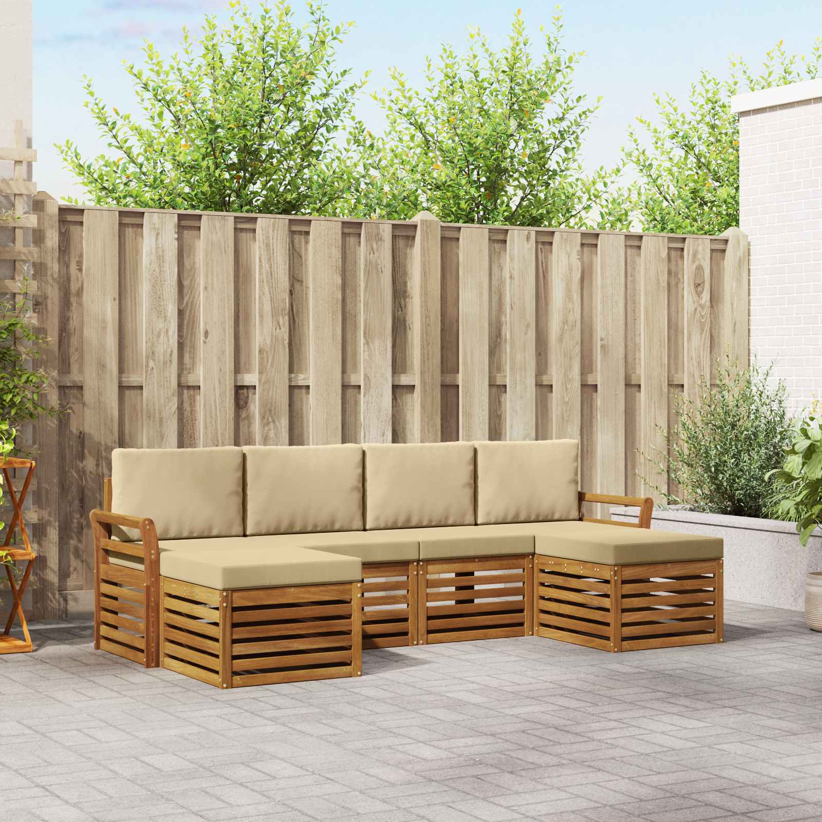 Outdoor-Sofagarnitur 6 stk. Natur und Beige