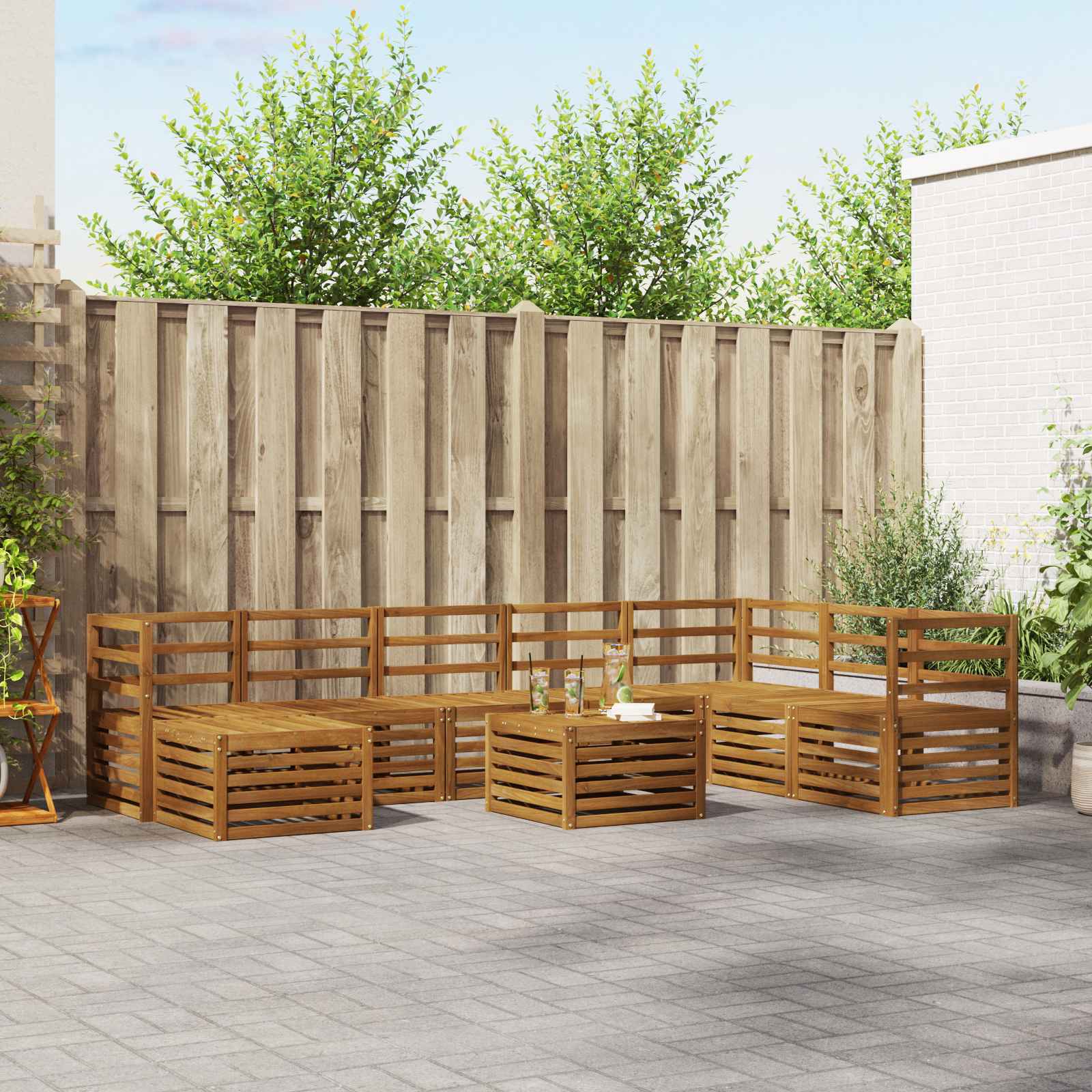 Outdoor-Sofagarnitur 9 stk. Natur