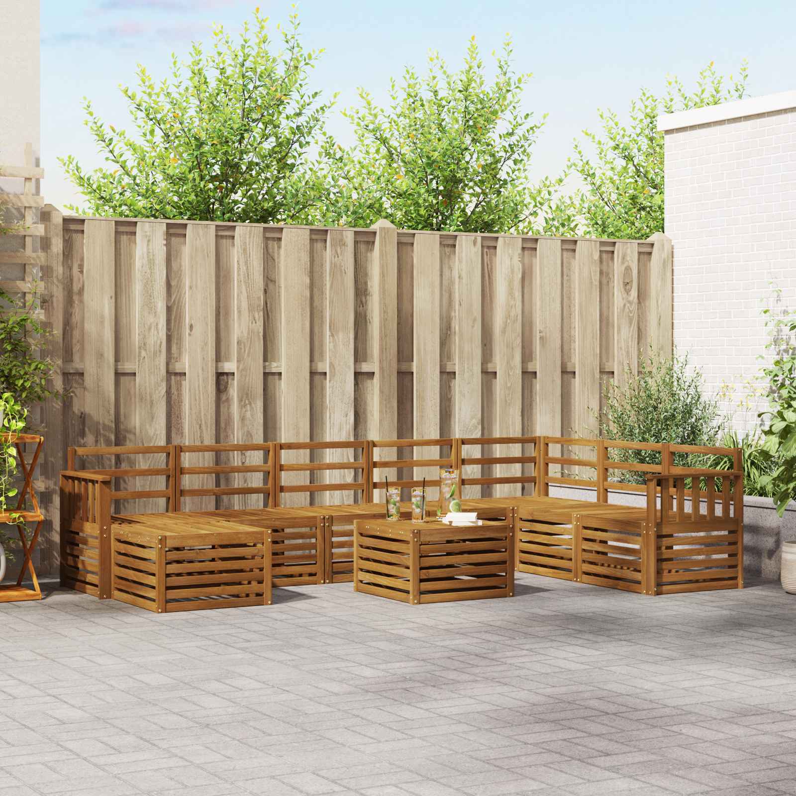 Outdoor-Sofagarnitur 9 stk. Natur