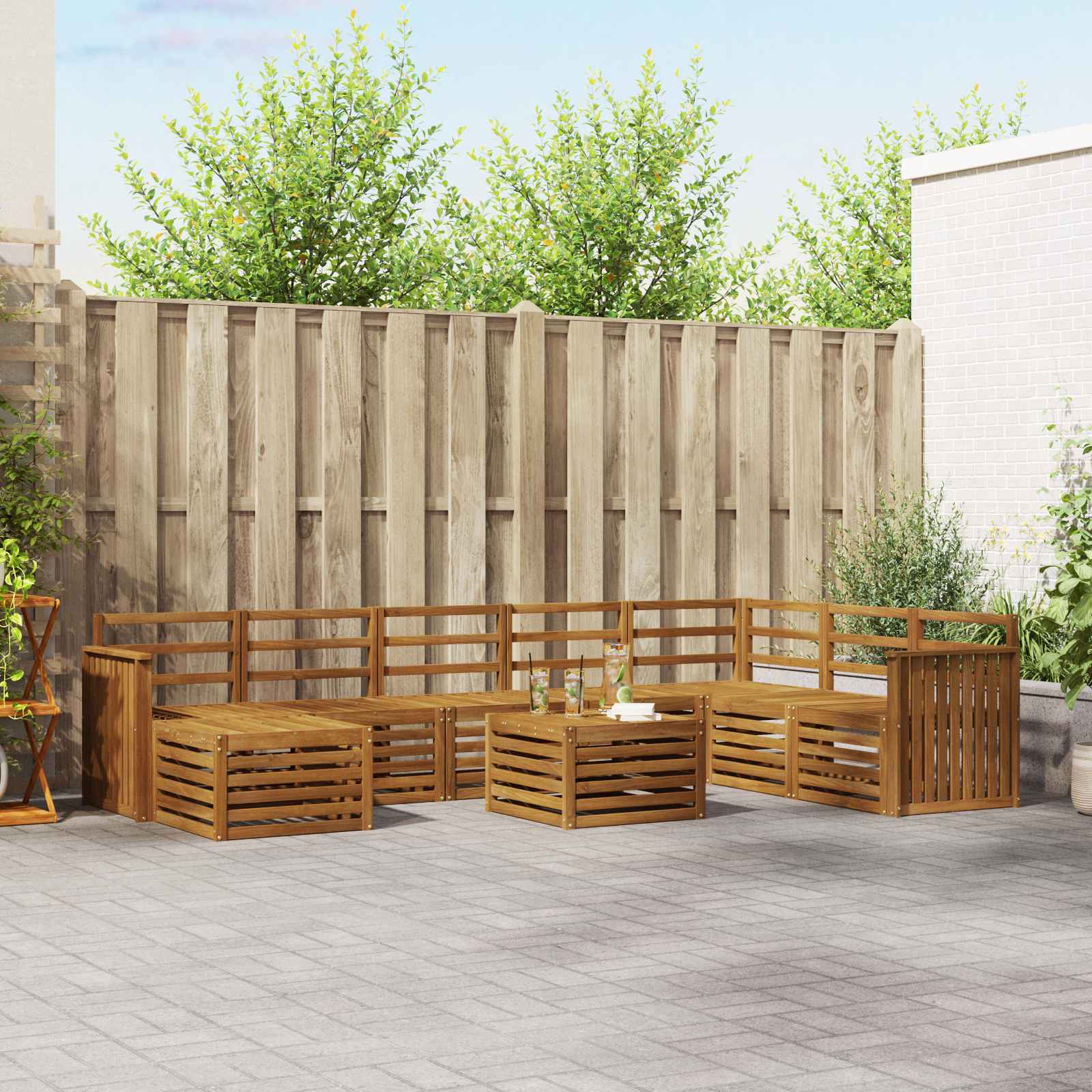 Outdoor-Sofagarnitur 9 stk. Natur