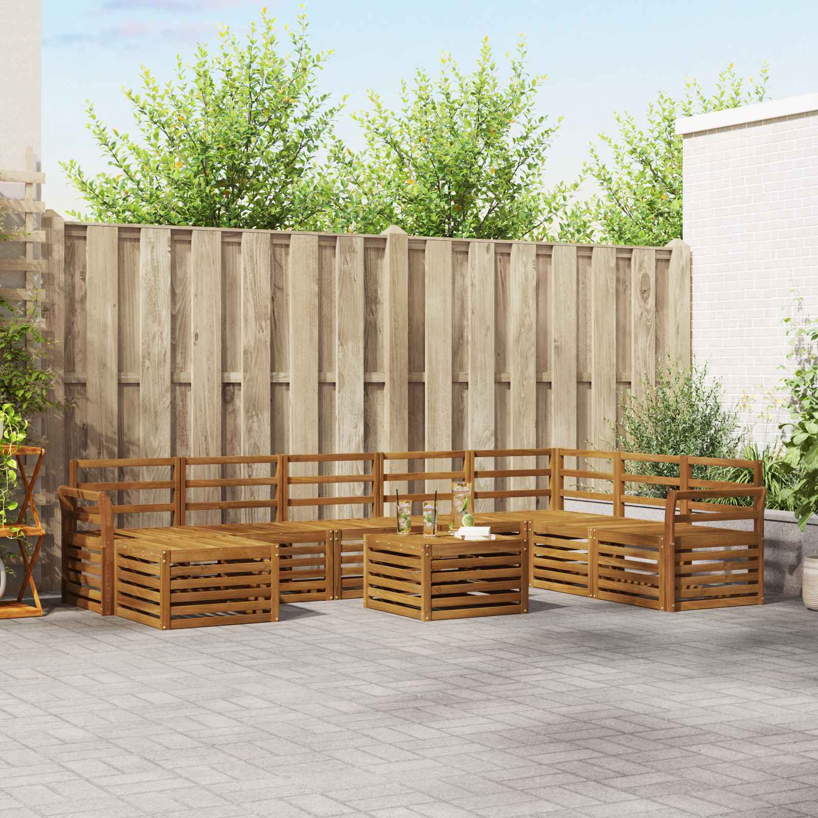 Outdoor-Sofagarnitur 9 stk. Natur