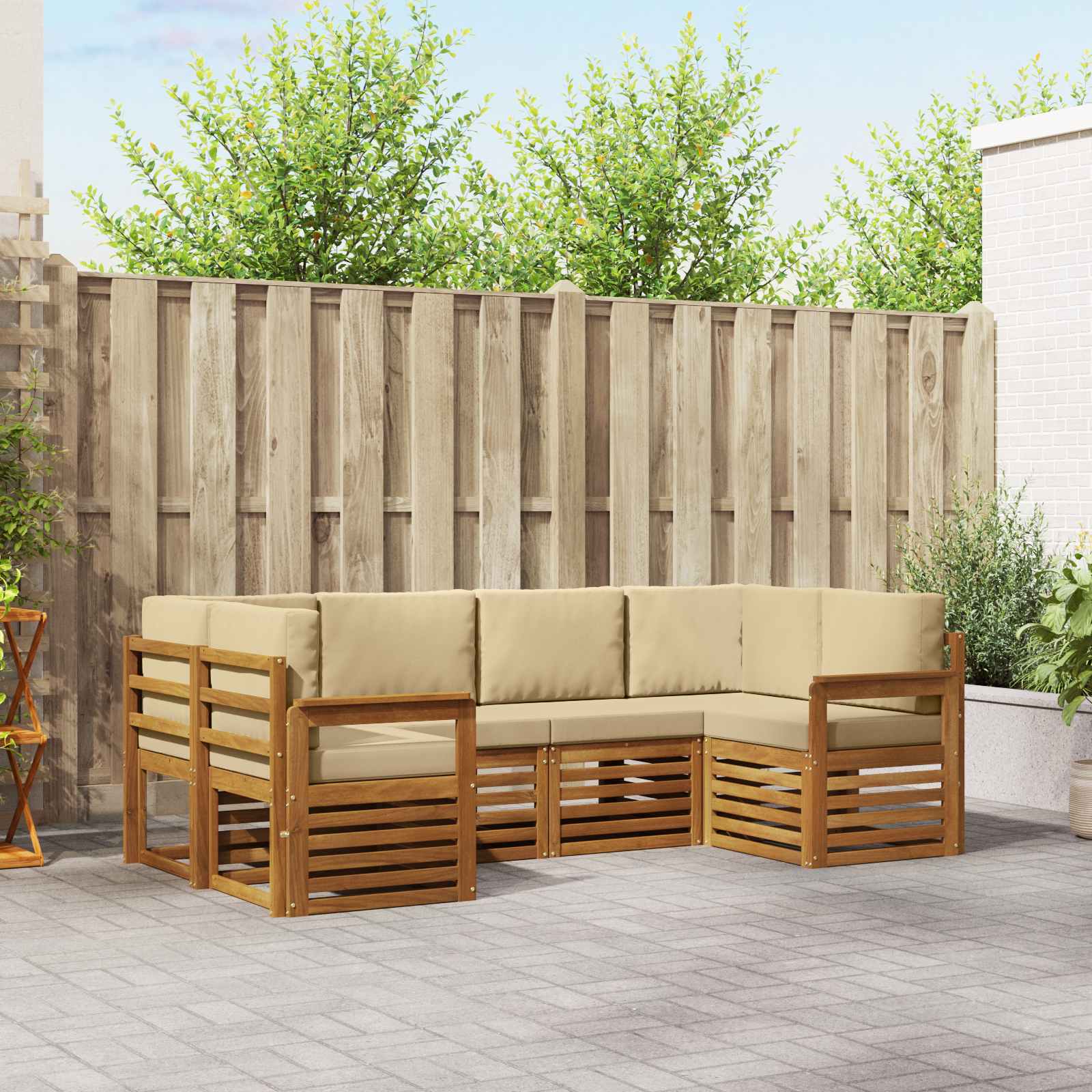 Outdoor-Sofagarnitur 6 stk. Natur und Beige