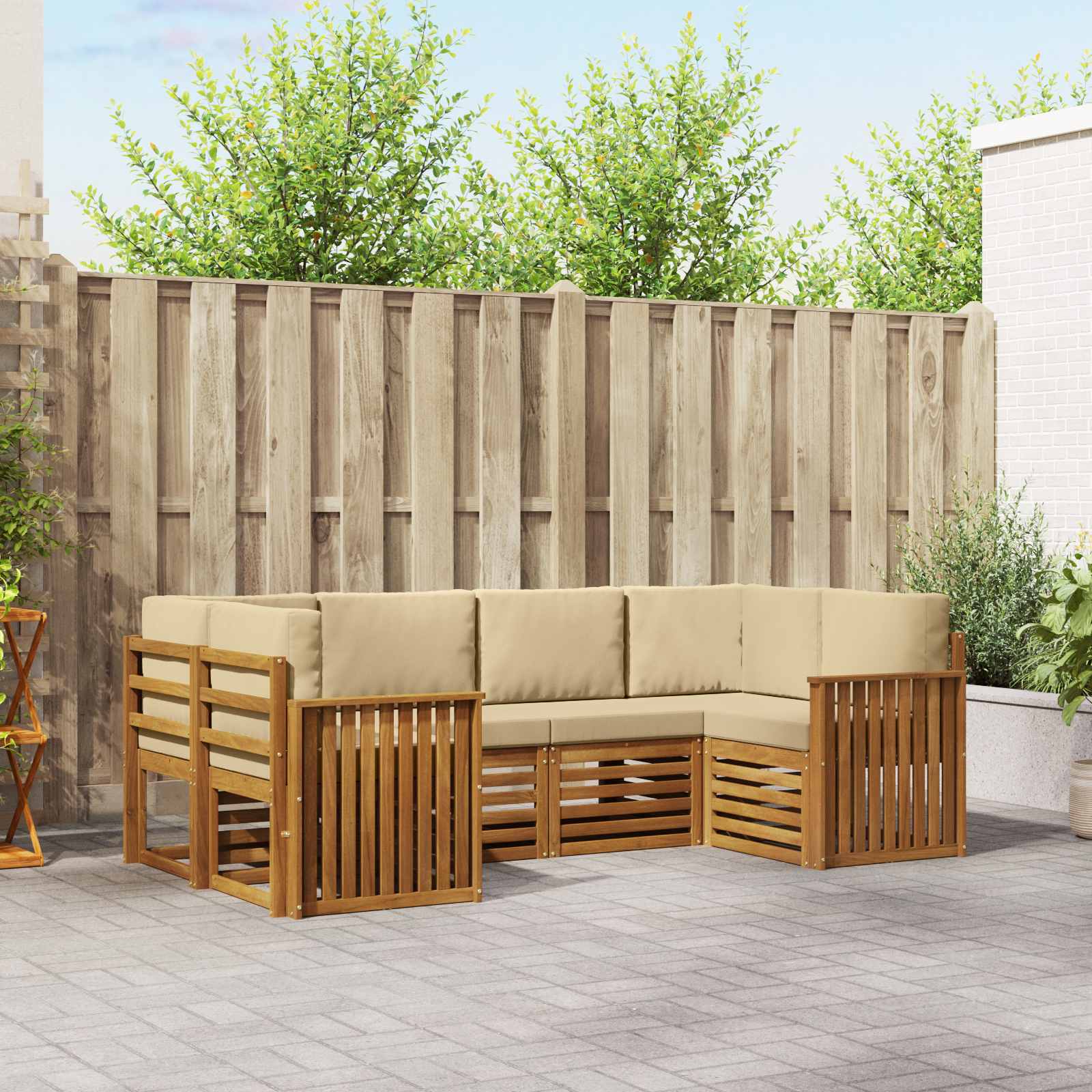 Outdoor-Sofagarnitur 6 stk. Natur und Beige