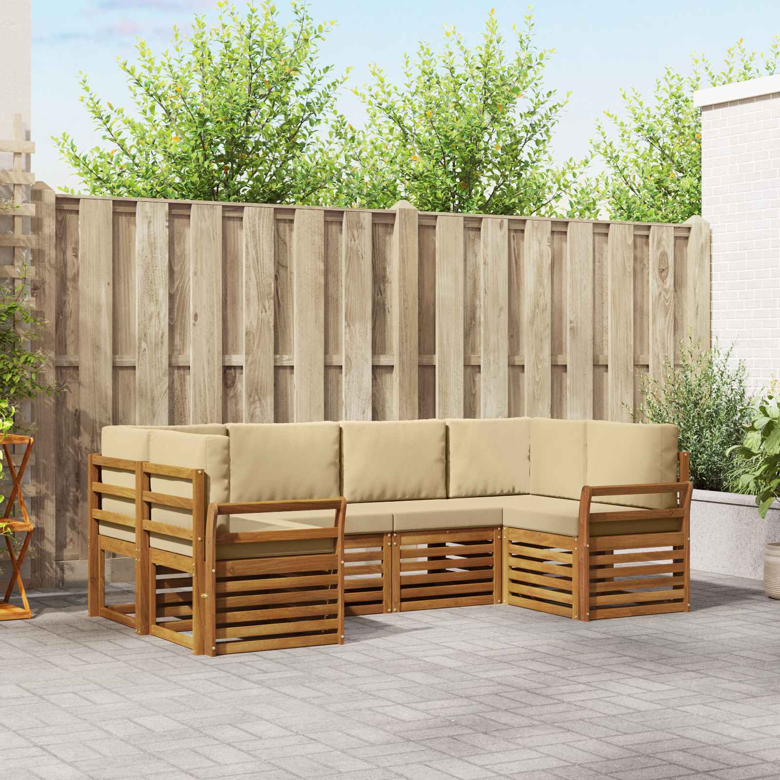 Outdoor-Sofagarnitur 6 stk. Natur und Beige