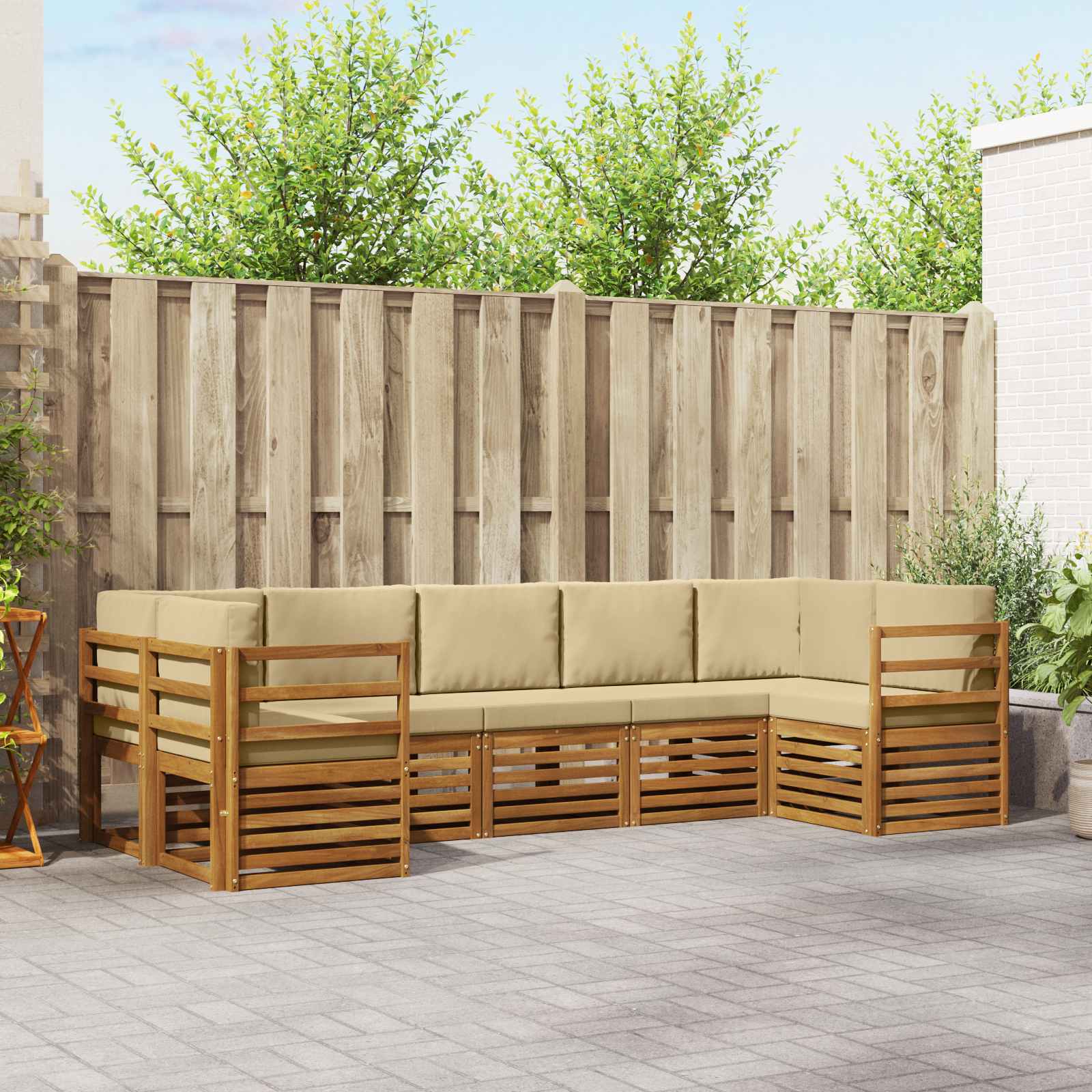 Outdoor-Sofagarnitur 7 stk. Natur und Beige