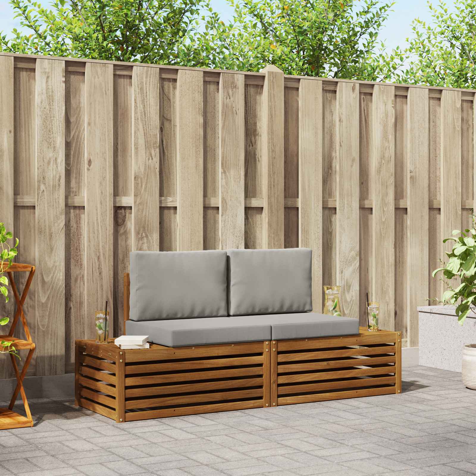 2 stk. Outdoor-Sofagarnitur Massives Akazienholz und Polyester