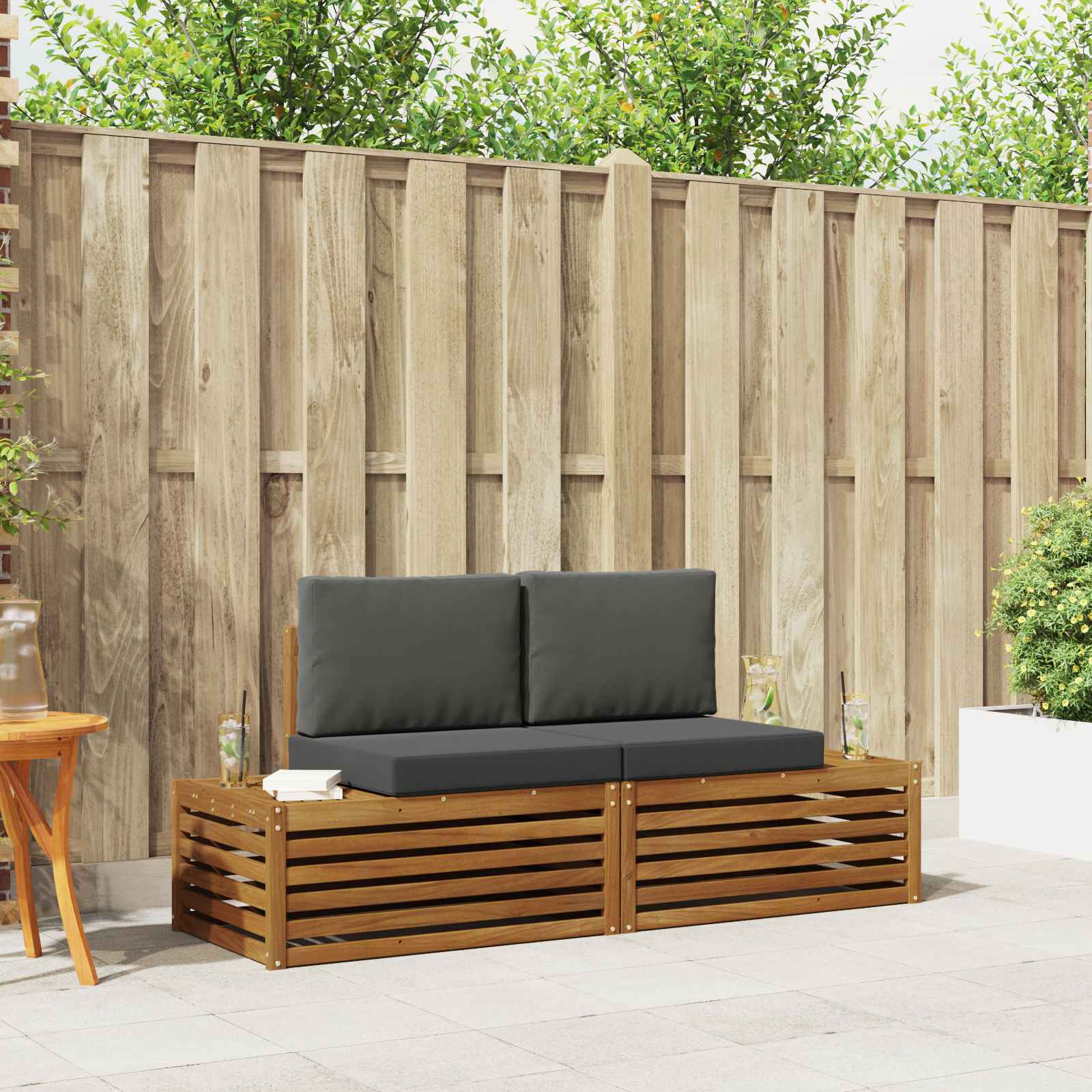 2 stk. Outdoor-Sofagarnitur Massives Akazienholz und Polyester