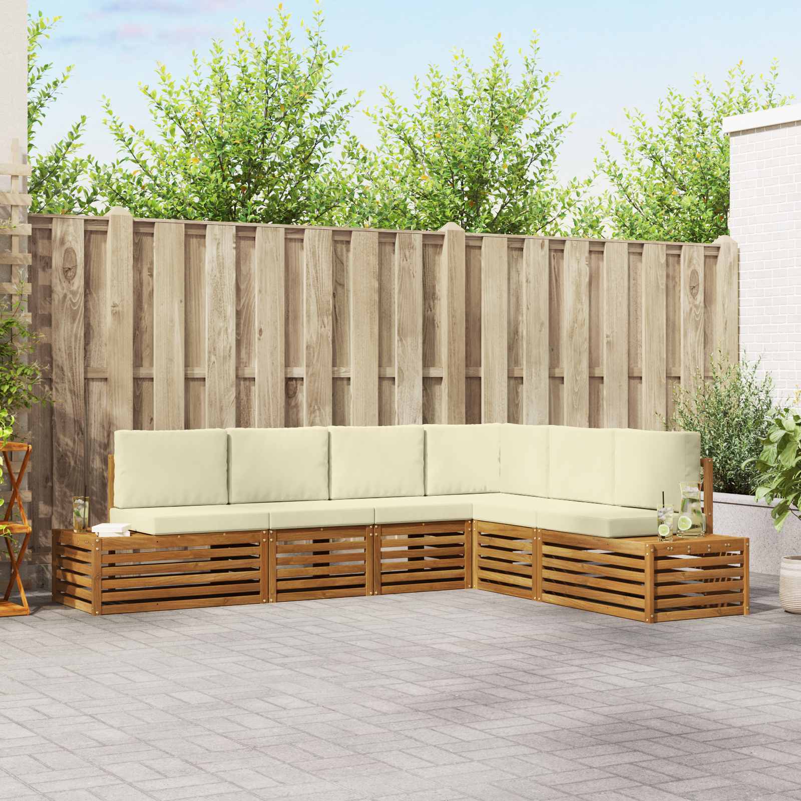6 stk. Outdoor-Sofagarnitur Massives Akazienholz und Polyester