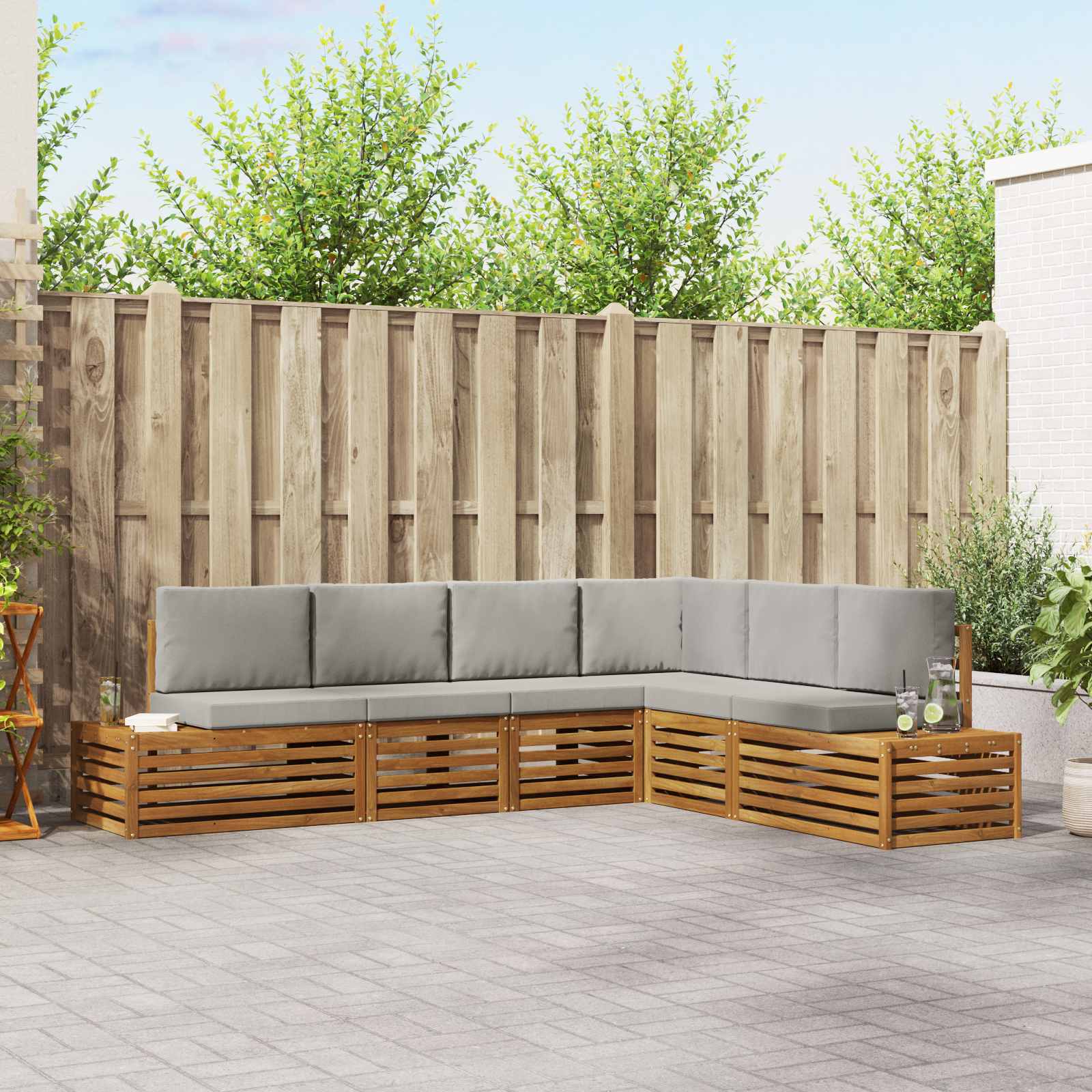 6 stk. Outdoor-Sofagarnitur Massives Akazienholz und Polyester