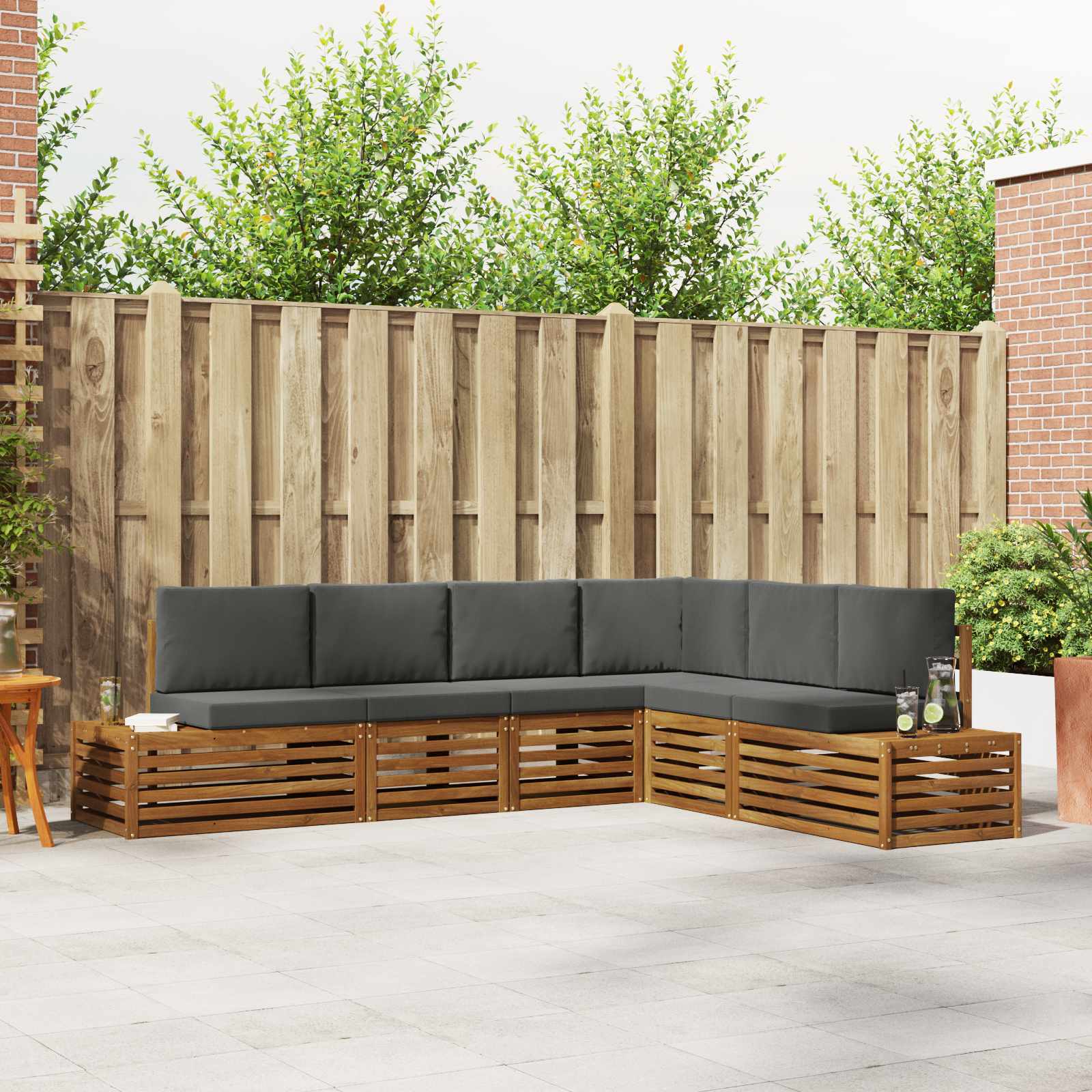 6 stk. Outdoor-Sofagarnitur Massives Akazienholz und Polyester