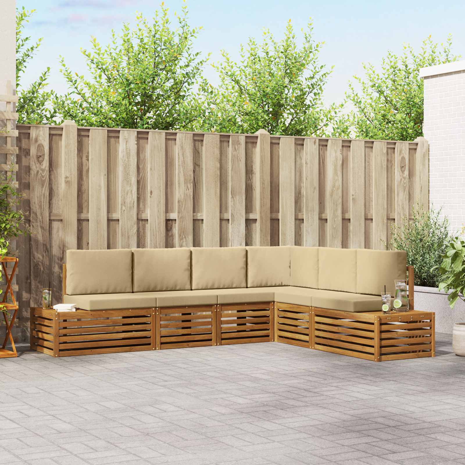 6 stk. Outdoor-Sofagarnitur Massives Akazienholz und Polyester